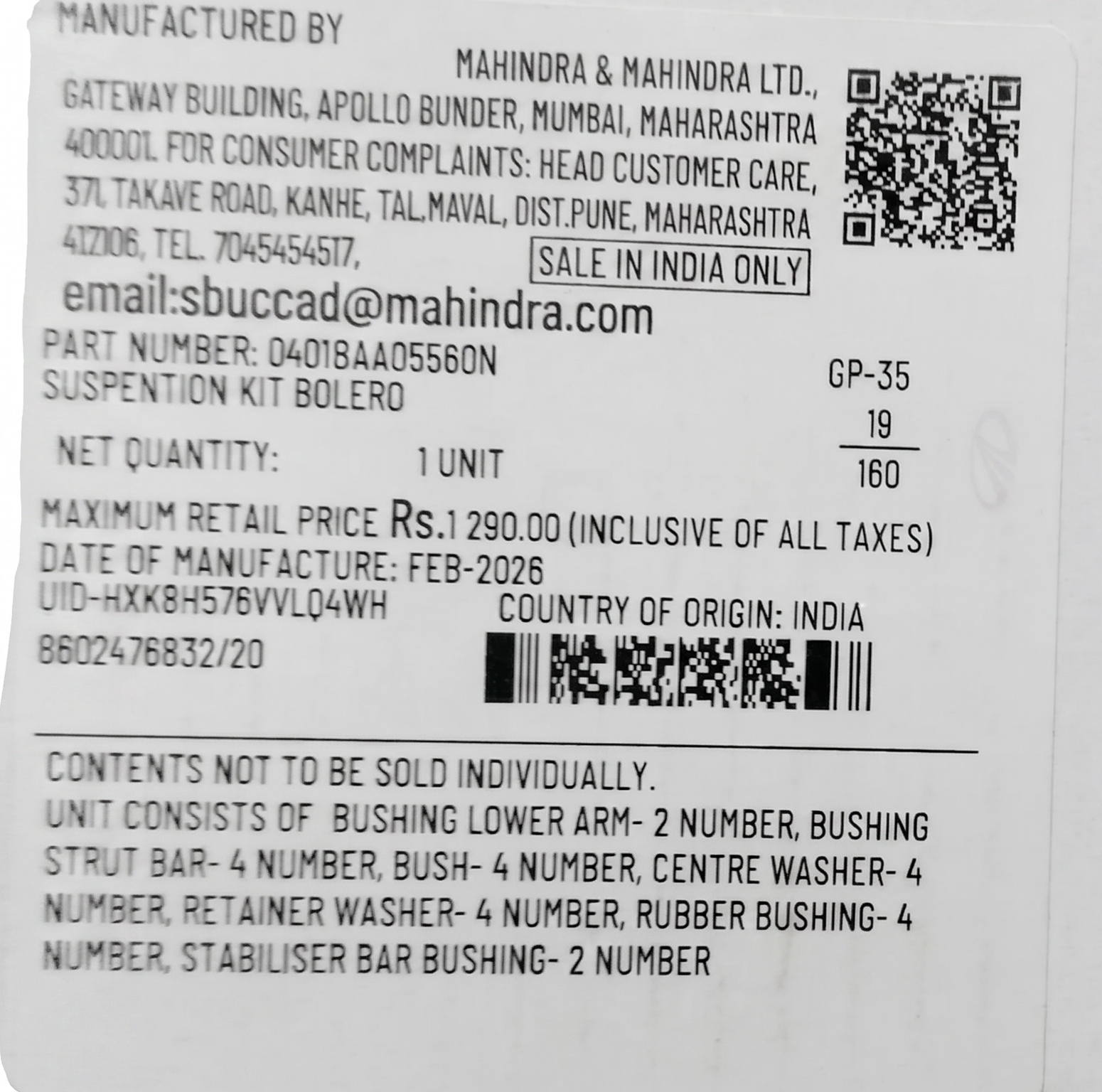 Mahindra Genuine front suspension kit for Mahindra Bolero | Autodecode.in