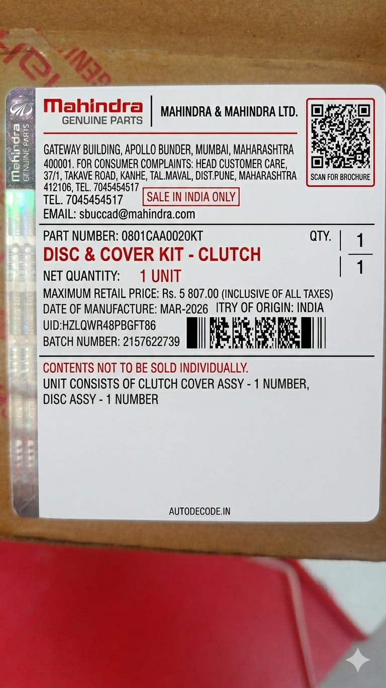 Mahindra Genuine clutch kit for XUV 3XO and XUV300 petrol | Autodecode.in