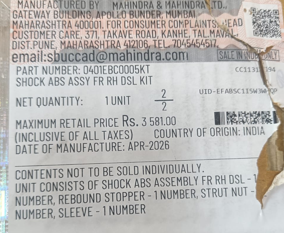 Mahindra Genuine front shock absorber RH for XUV300 diesel | Autodecode.in