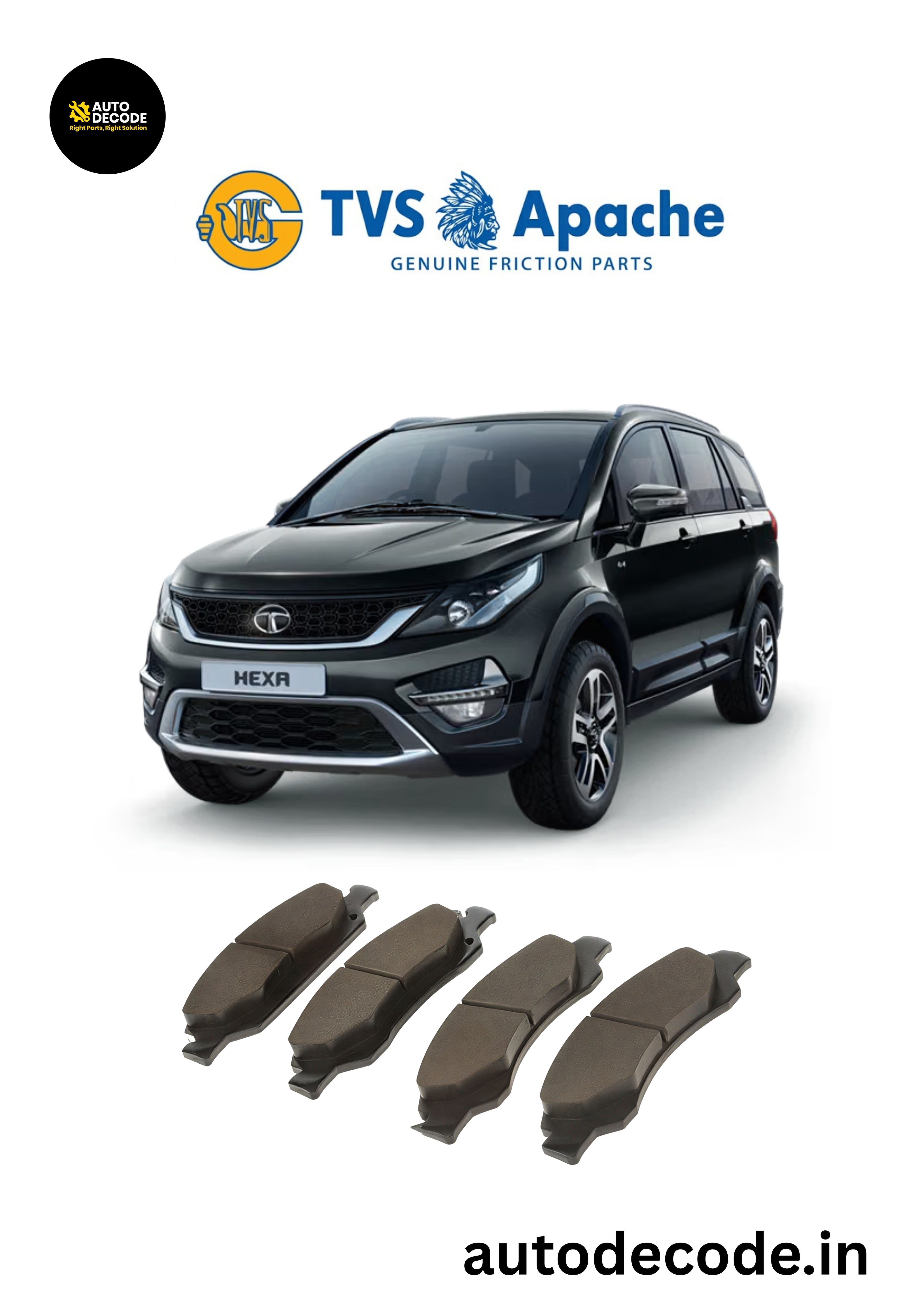 Front Brake Pads For Tata Hexa / Aria / Safari Storme – TVS | Set of 4