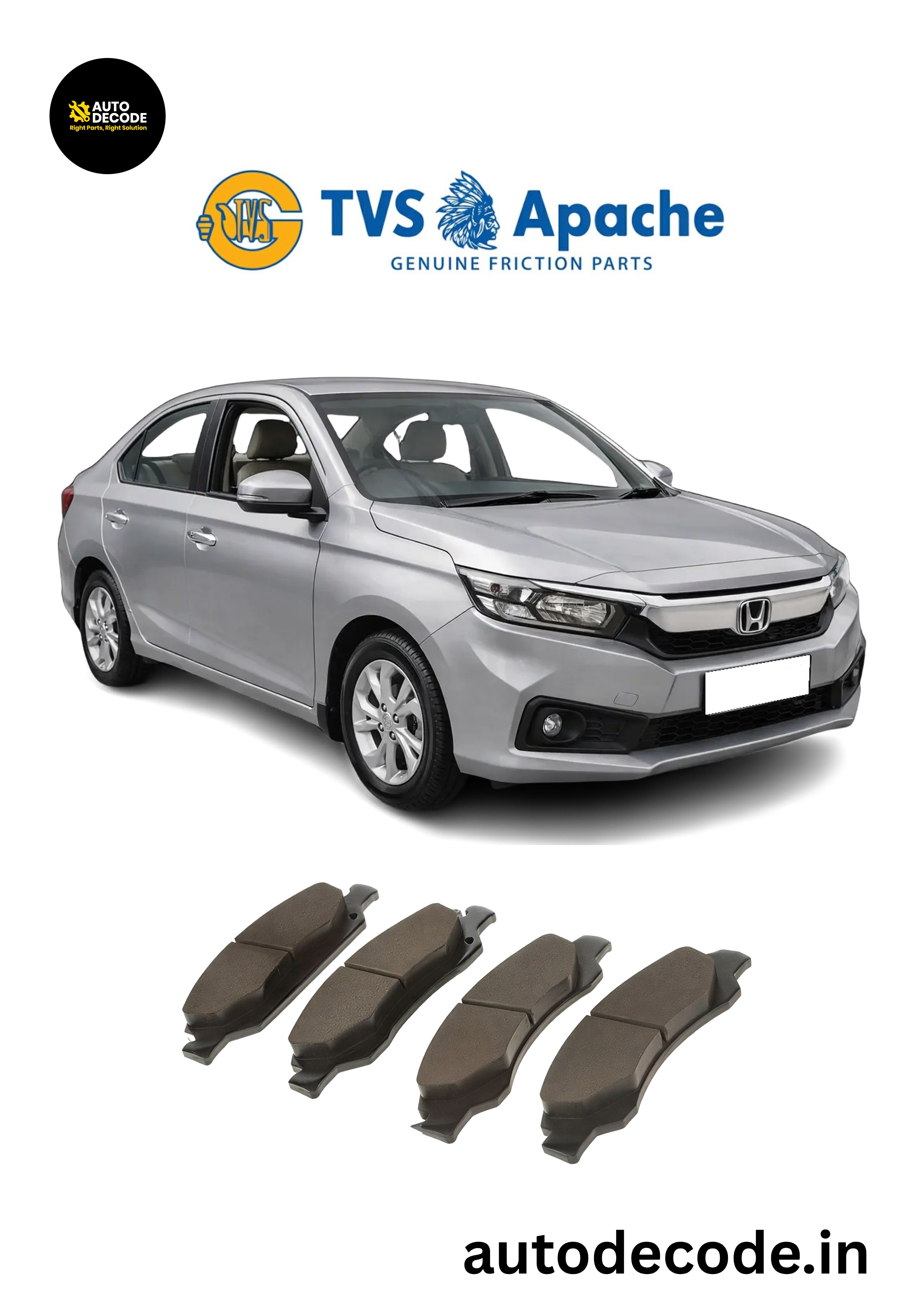 Front Brake Pads For Honda Amaze / Brio / City – TVS | Set of 4