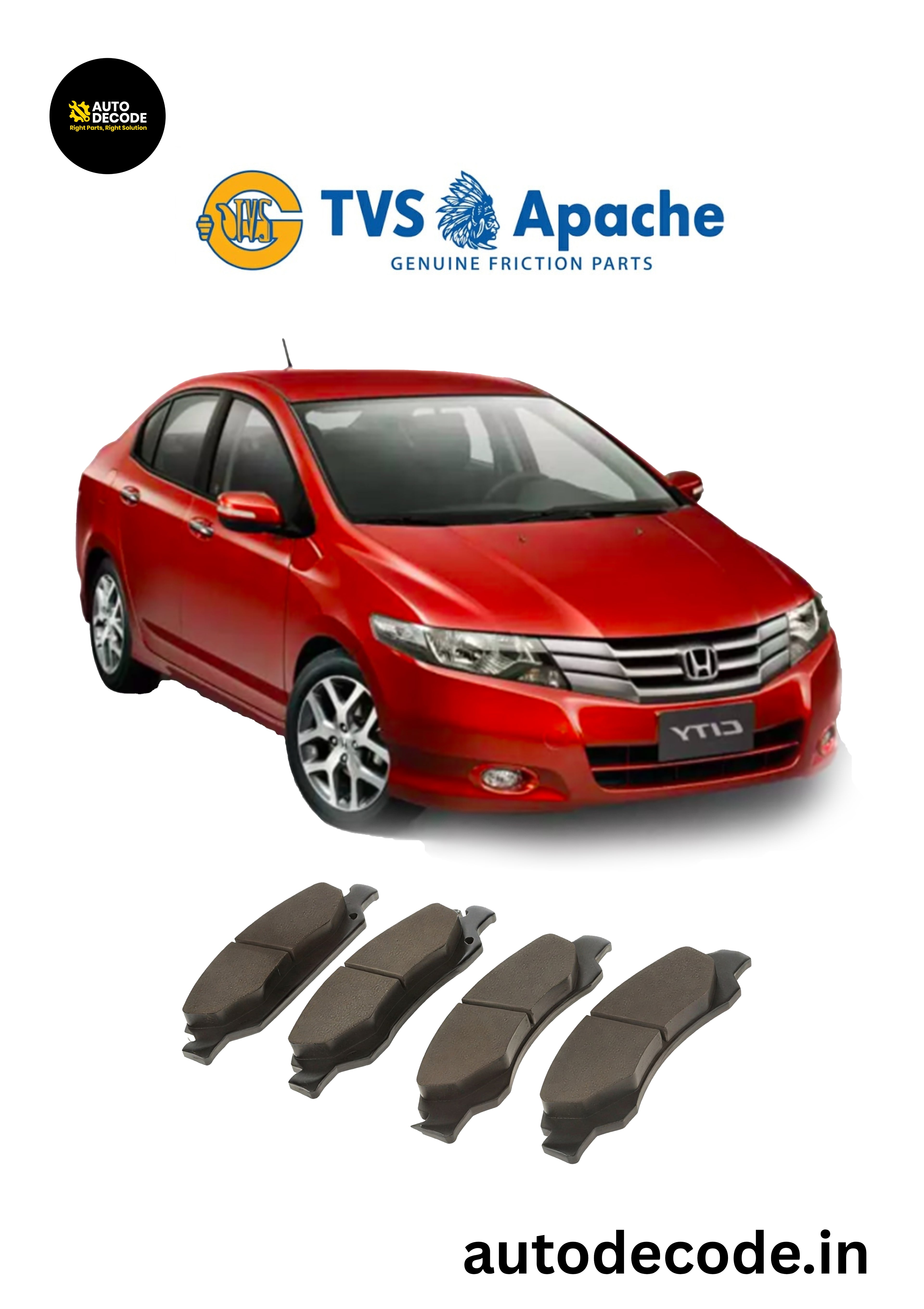 Front Brake Pads For Honda Amaze / Brio / City – TVS | Set of 4