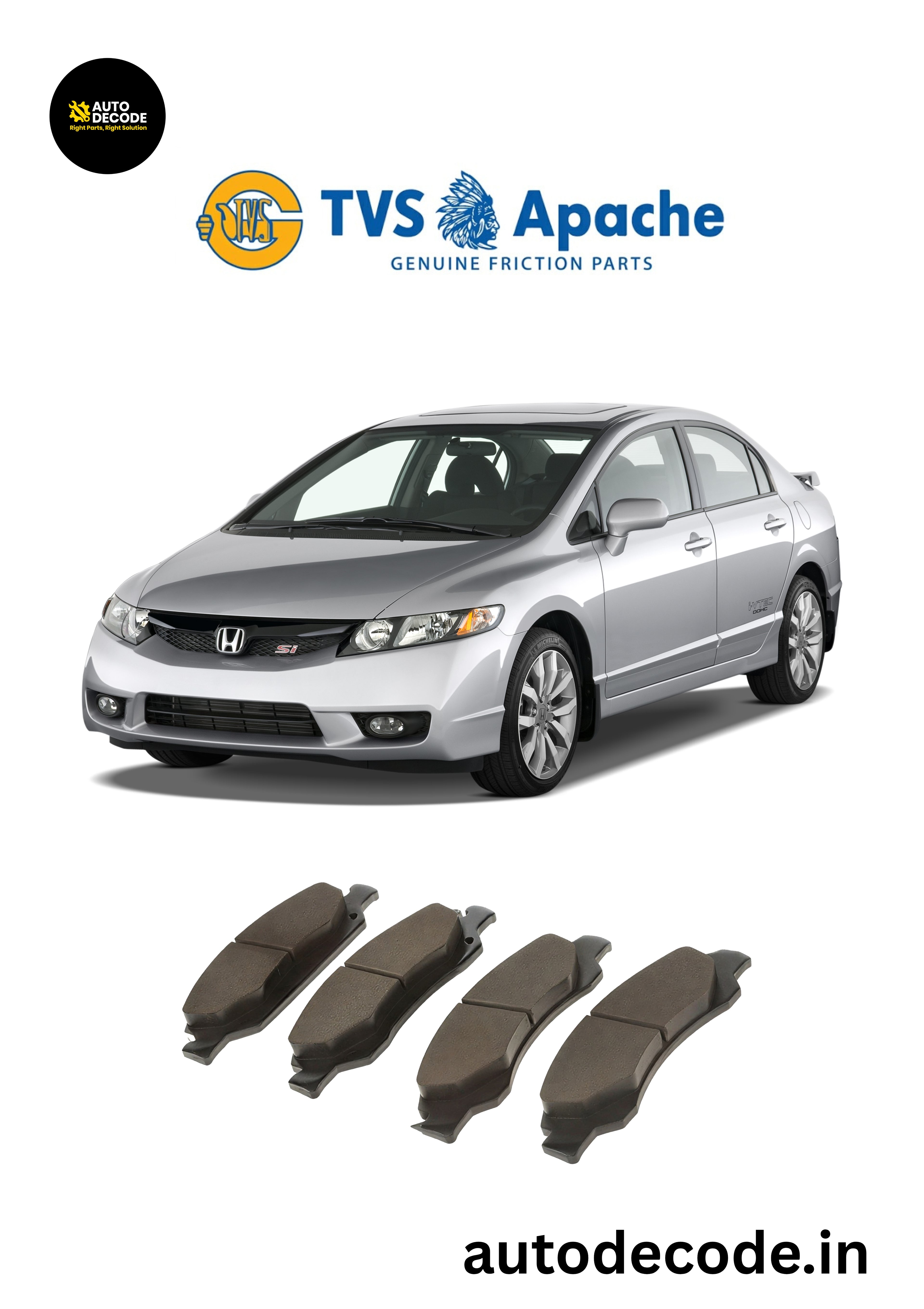 Front Brake Pads For Honda Accord / Civic – TVS | Set of 4