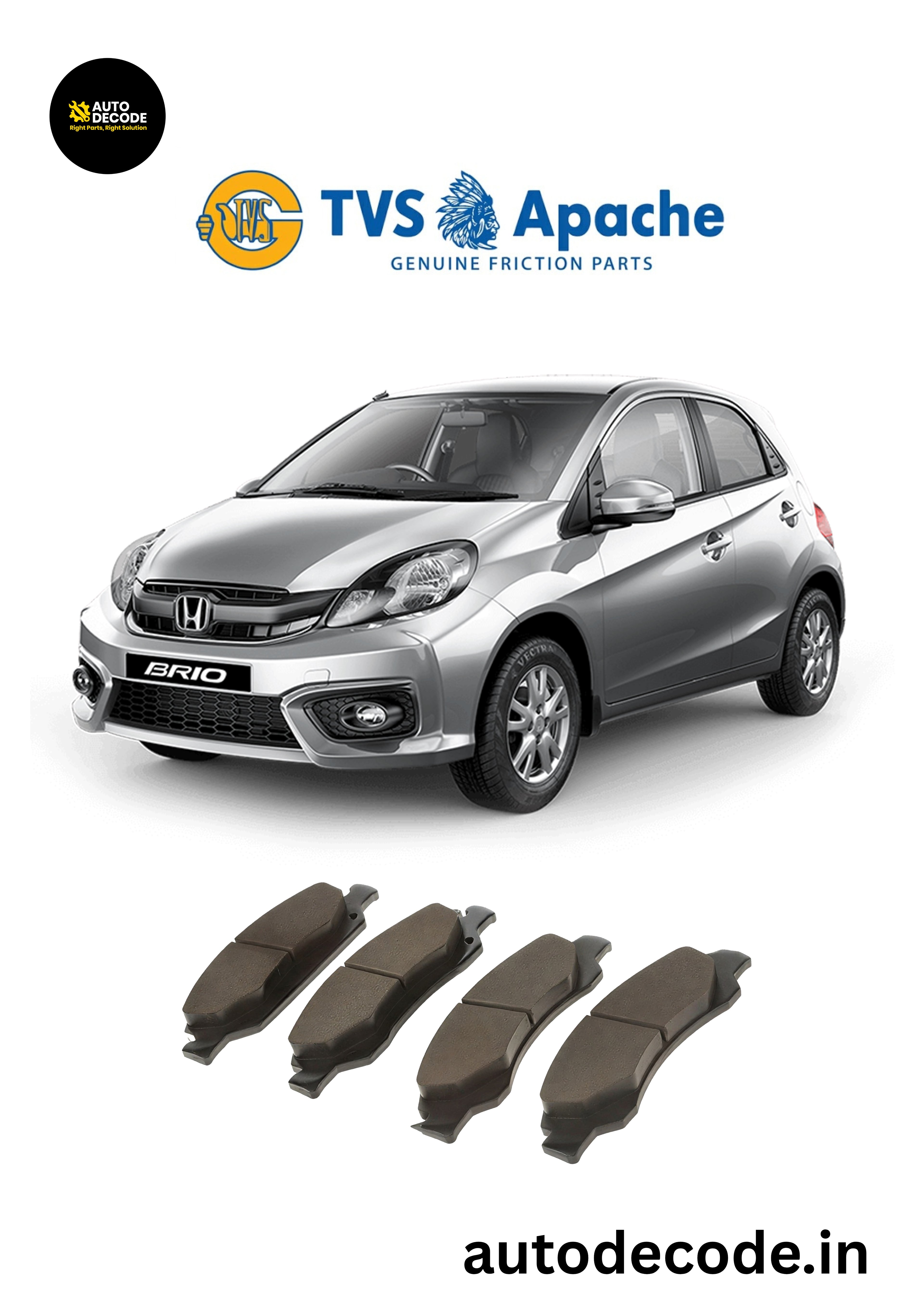 Front Brake Pads For Honda Amaze / Brio / City – TVS | Set of 4