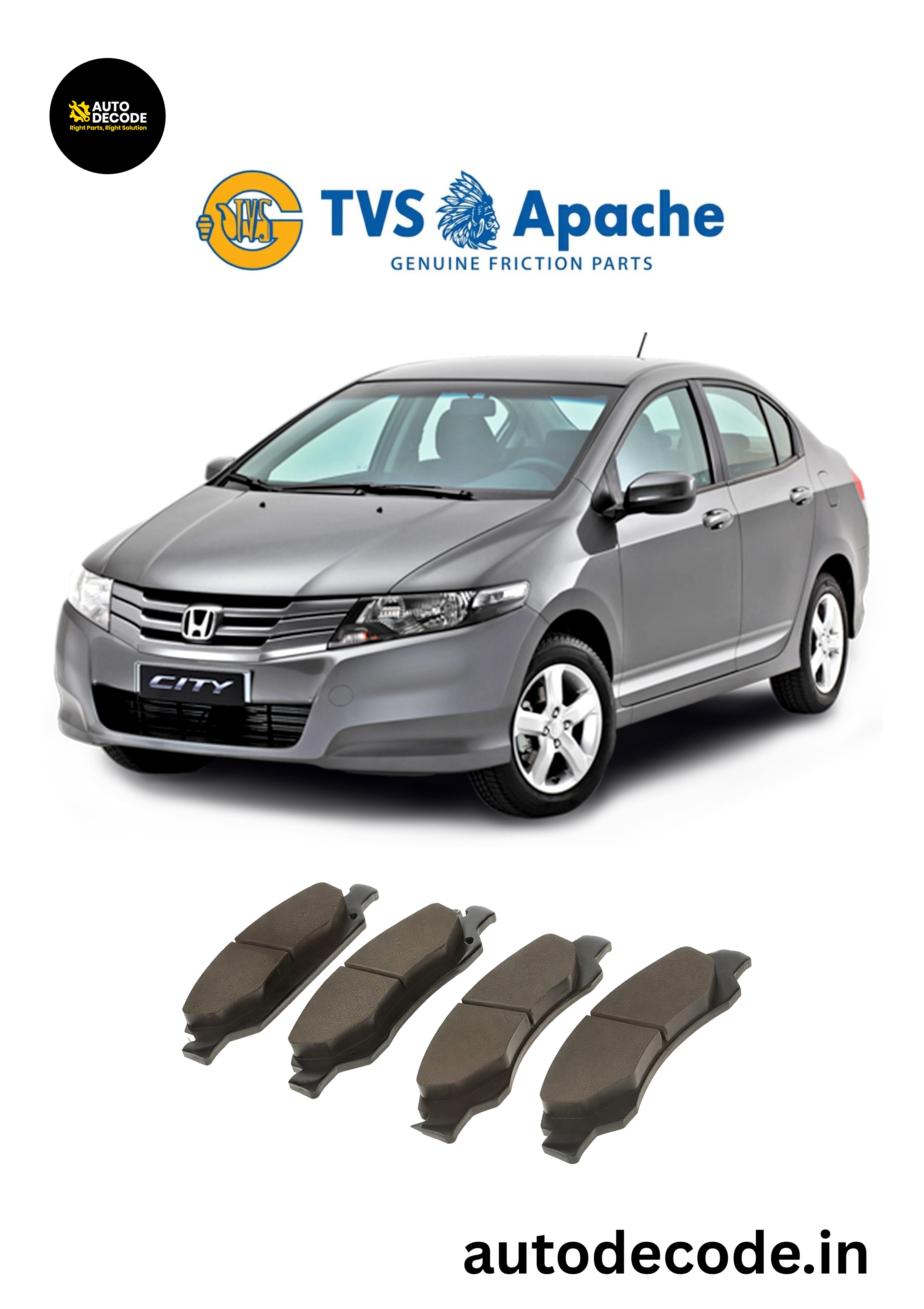 Front Brake Pads For Honda City (2003–2006) – TVS | Set of 4