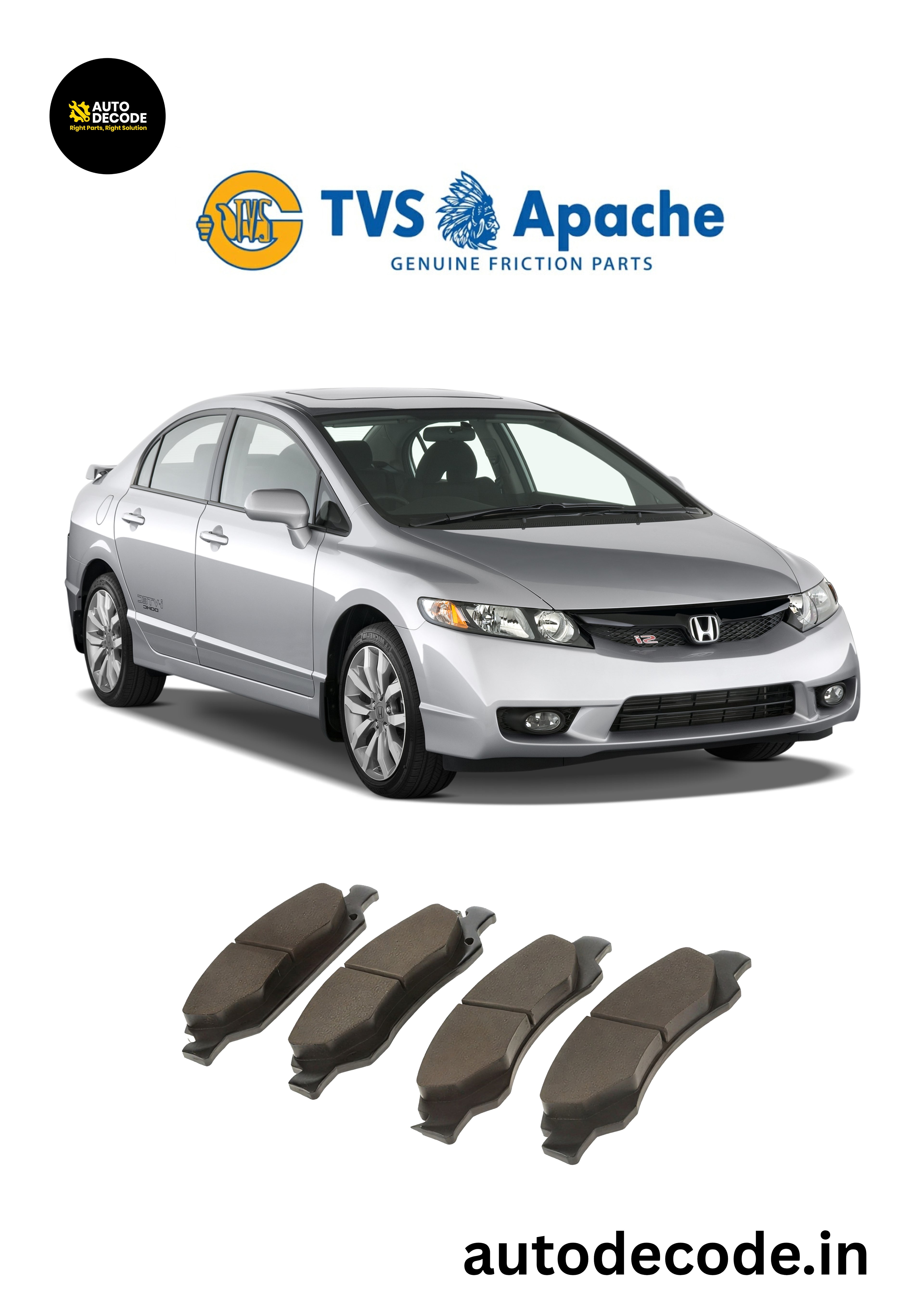 Front Brake Pads For Honda Accord / Civic – TVS | Set of 4