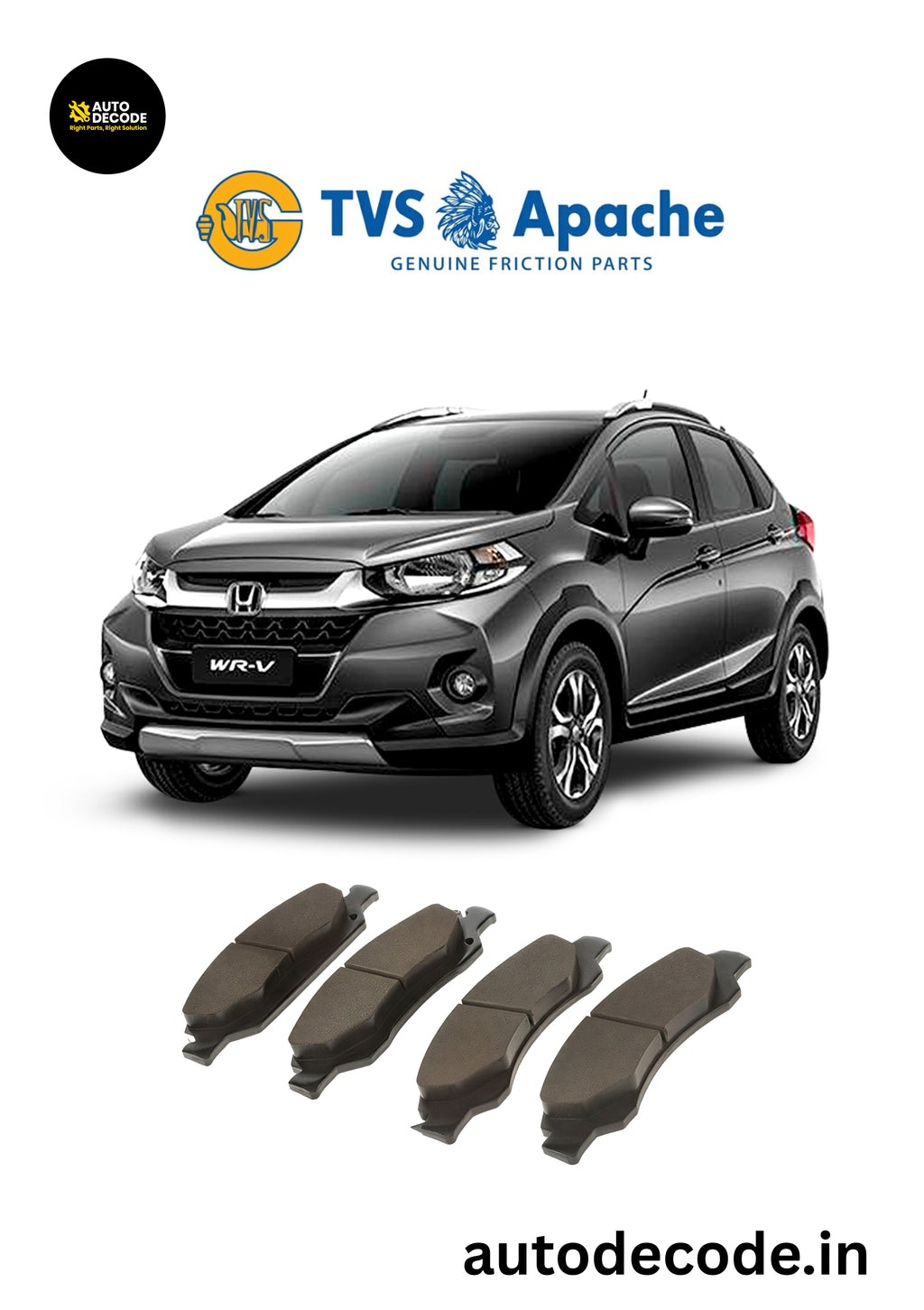 Front Brake Pads For Honda City / Jazz / WR-V & More – TVS | Set of 4