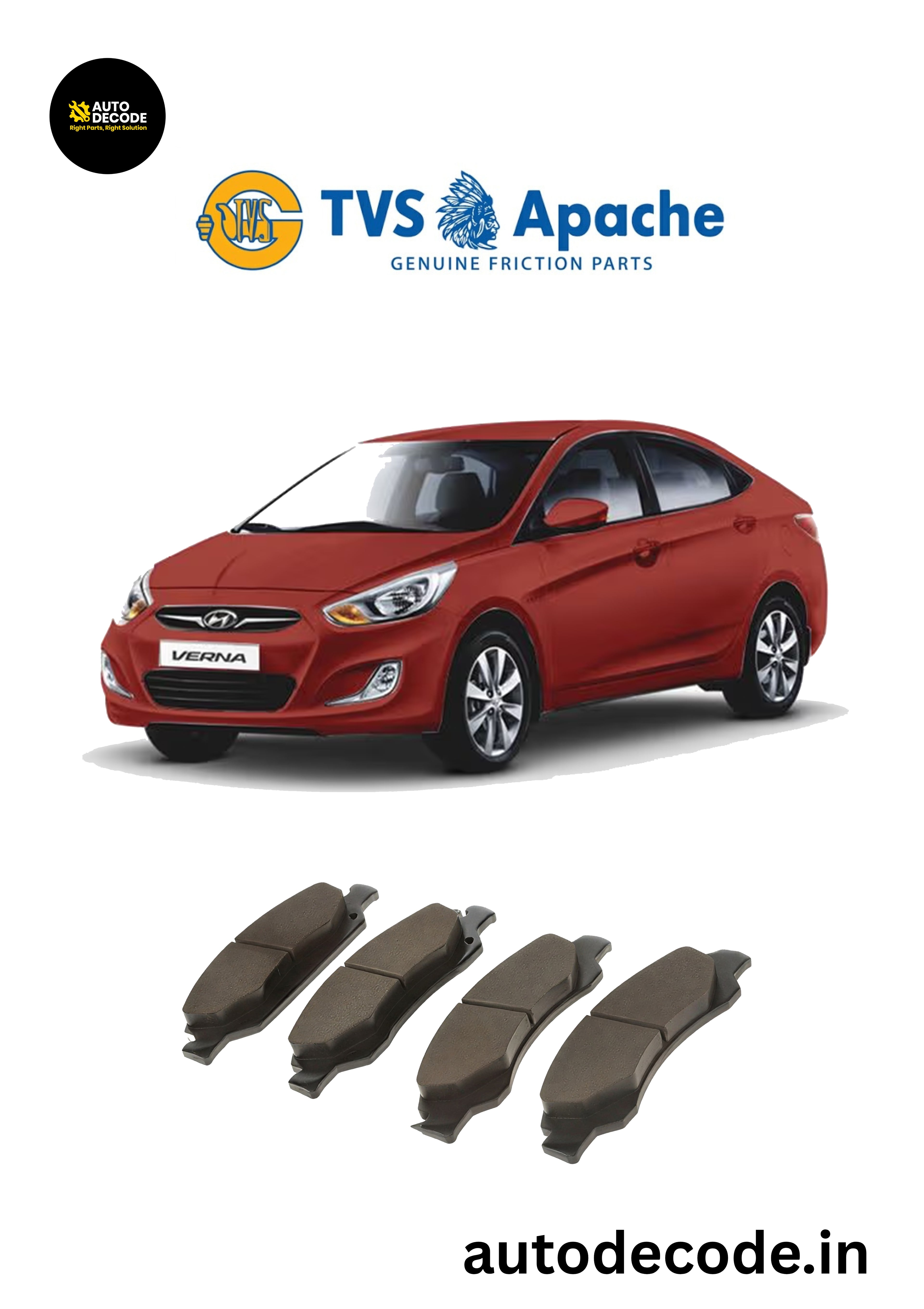 Front Brake Pads For Hyundai Verna – TVS SUPER | Set of 4