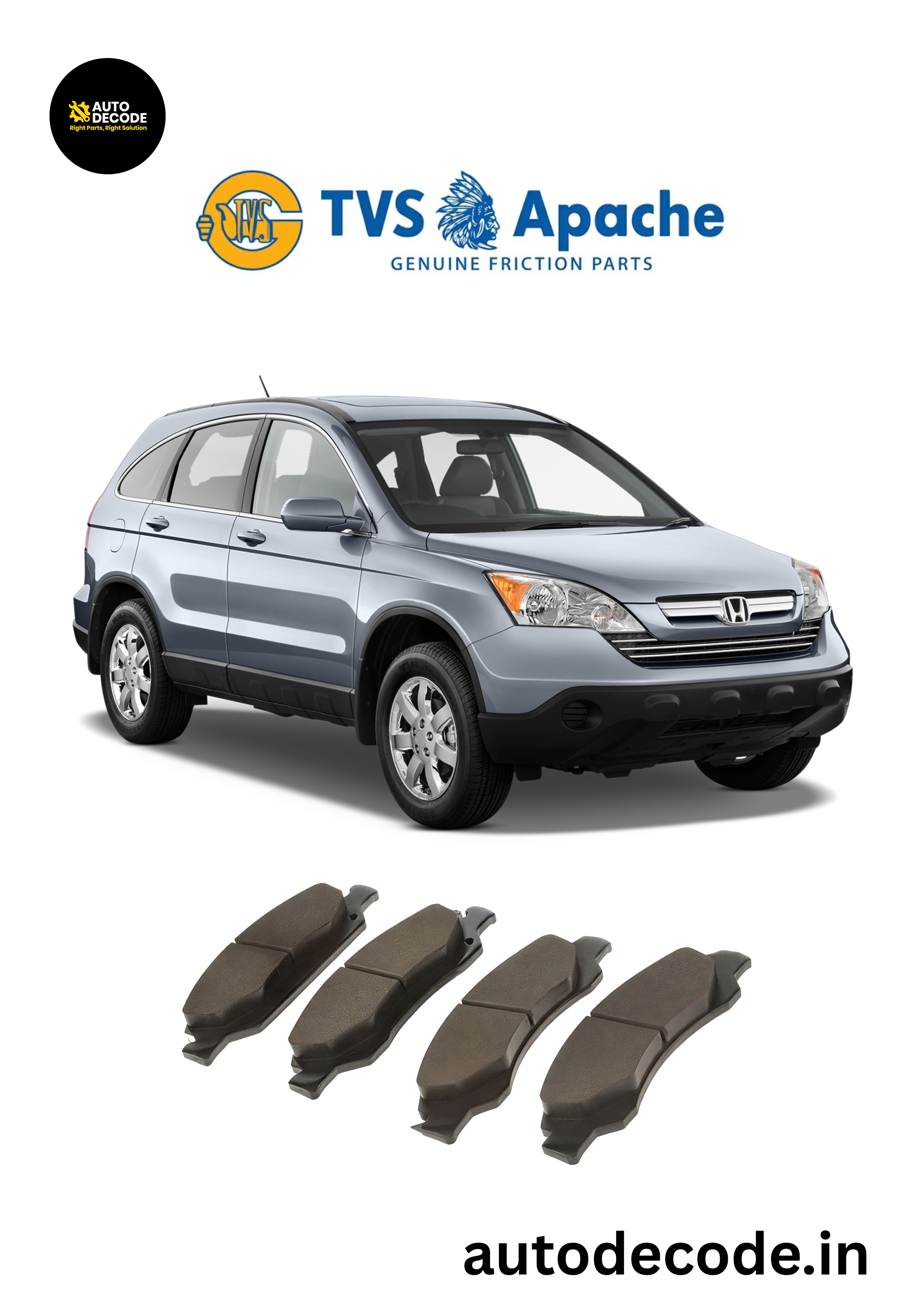 Front Brake Pads For Honda CR-V (2007–2011) – TVS SUPER | Set of 4