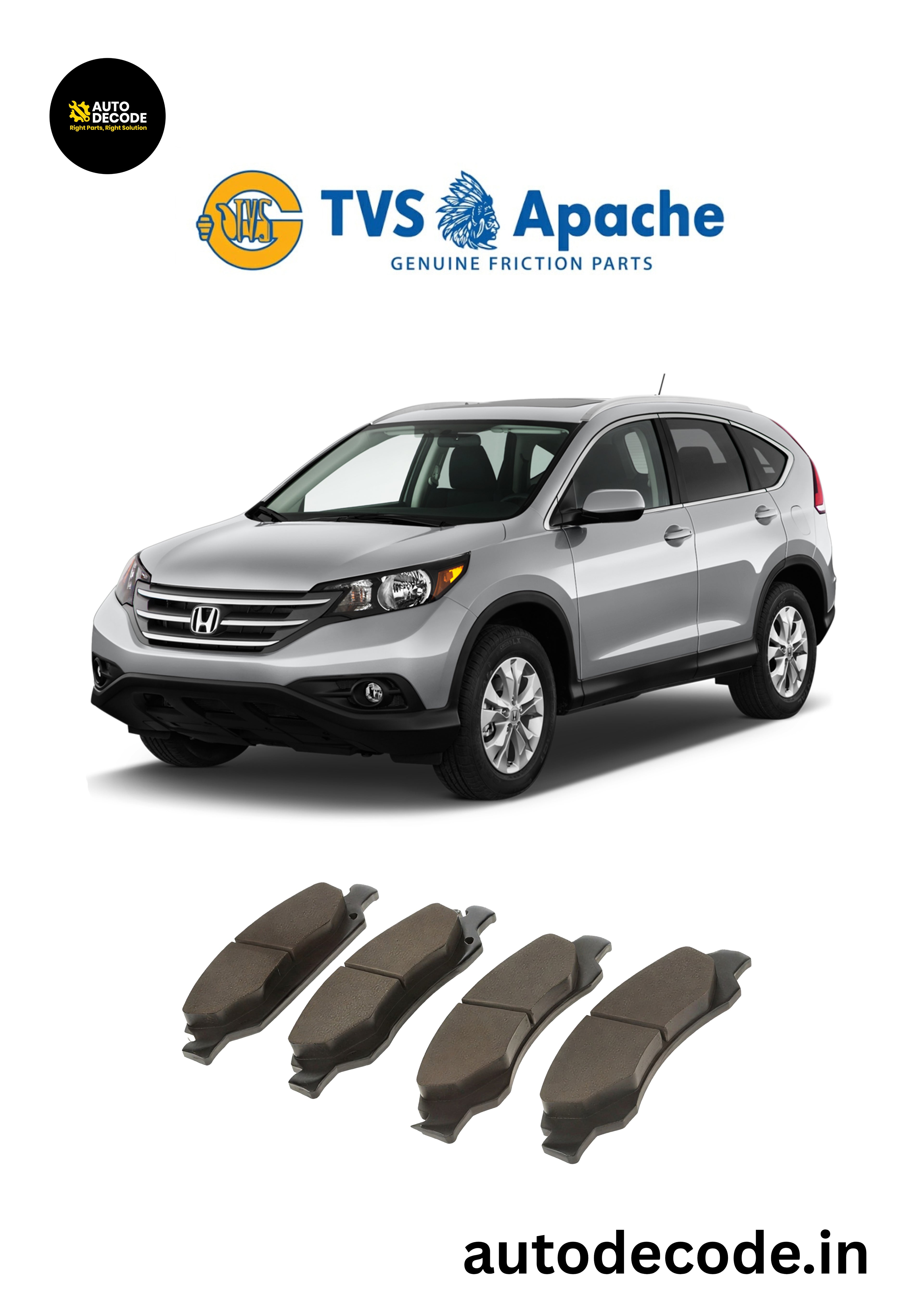 Front Brake Pads For Honda CR-V (2013–2016) – TVS SUPER | Set of 4