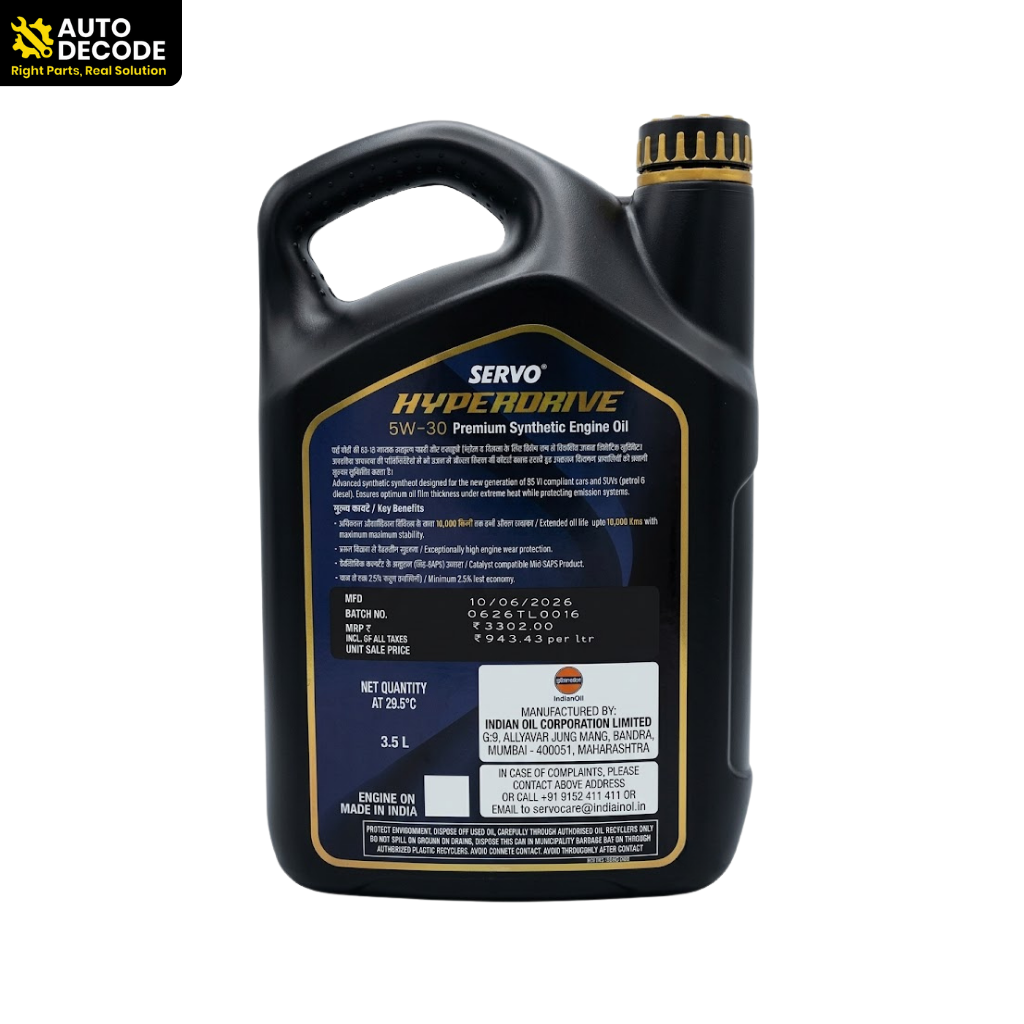 Hyperdrive 5W-30 Fully Synthetic Engine Oil -3.5L × 2 | API SP, ACEA C2 | Servo