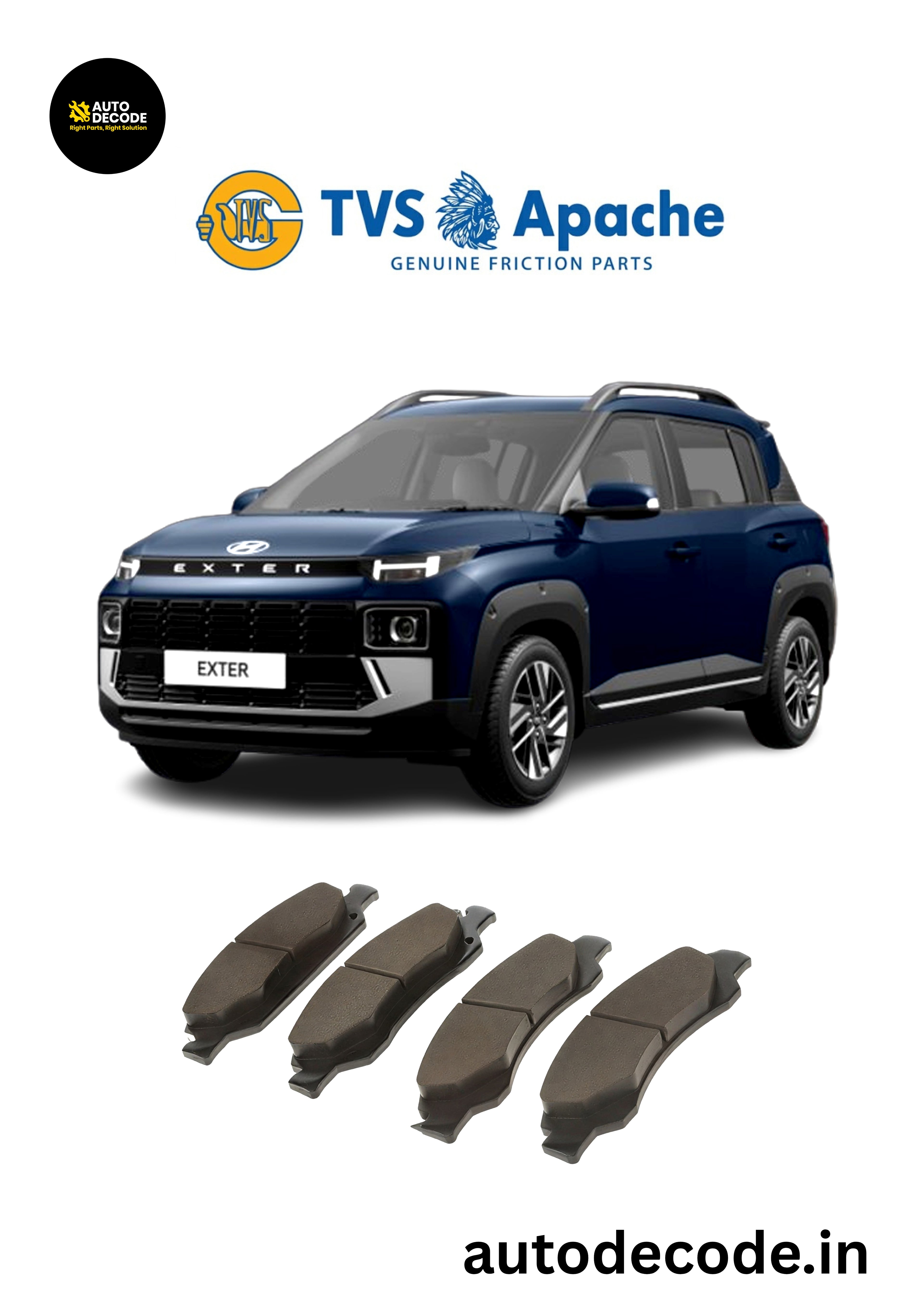 Front Brake Pads For Hyundai Exter – TVS SUPER | Set of 4
