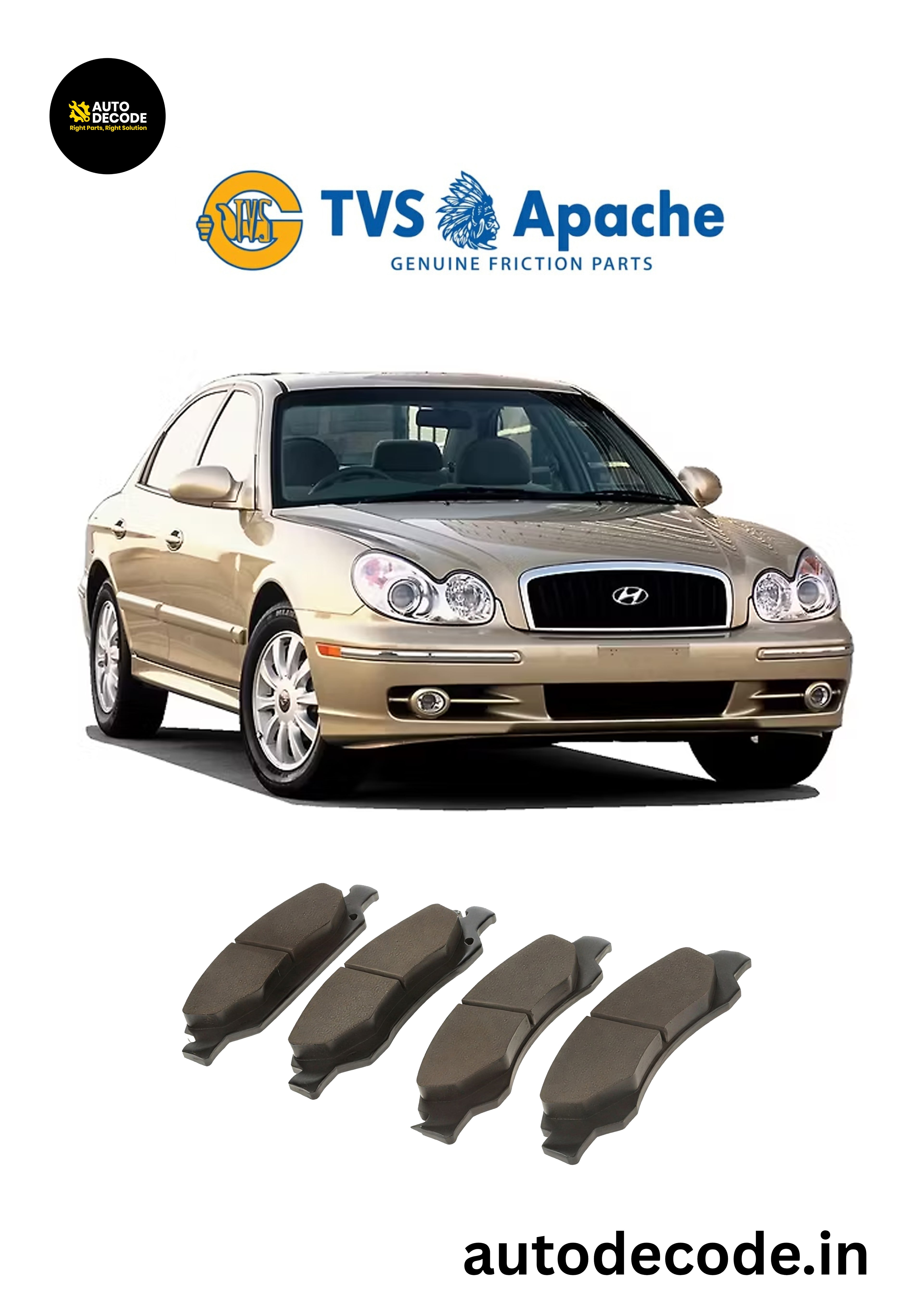 Front Brake Pads For Hyundai Sonata Gold – TVS | Set of 4