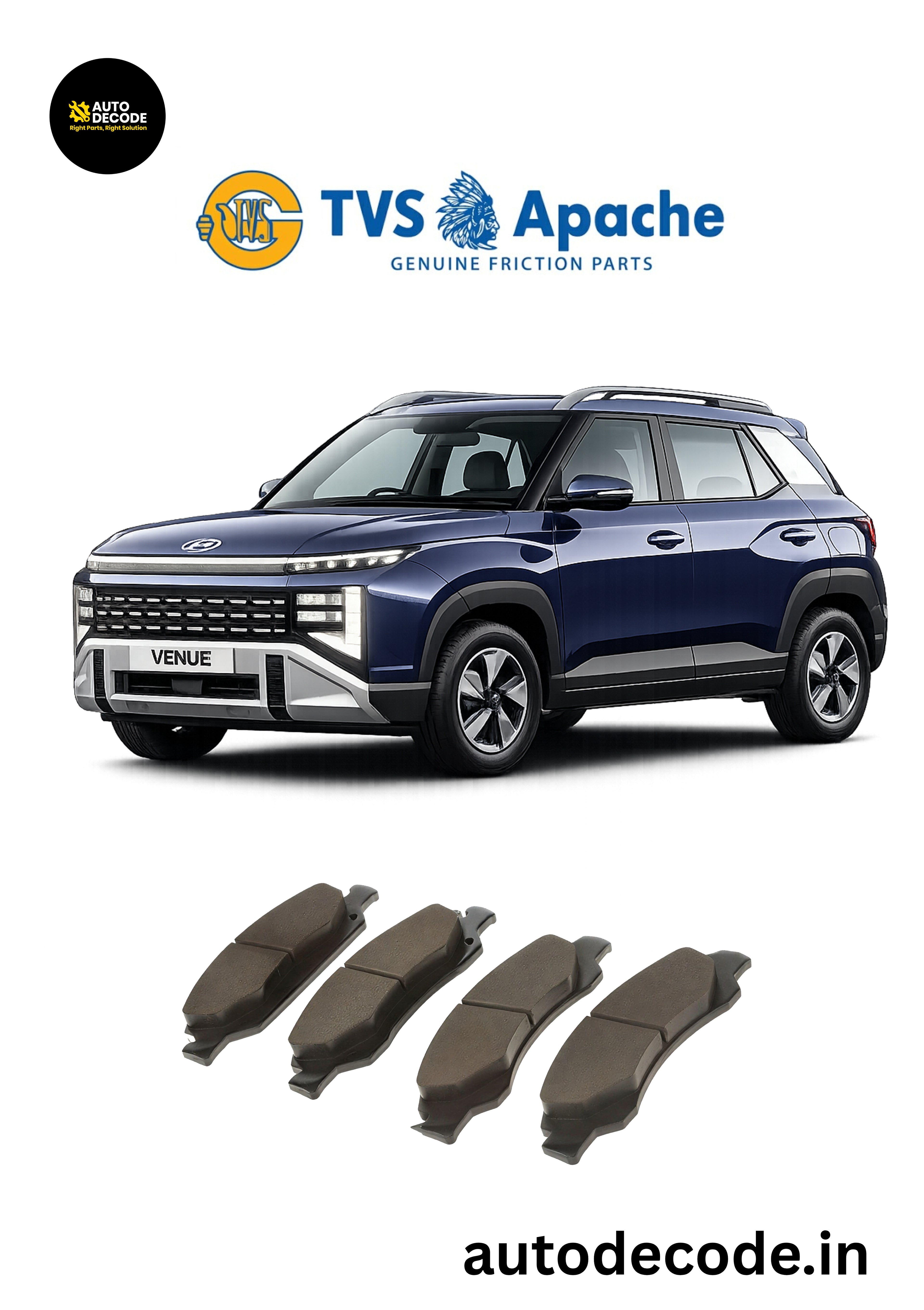 Front Brake Pads For Hyundai Venue / Kia Sonet – TVS | Set of 4