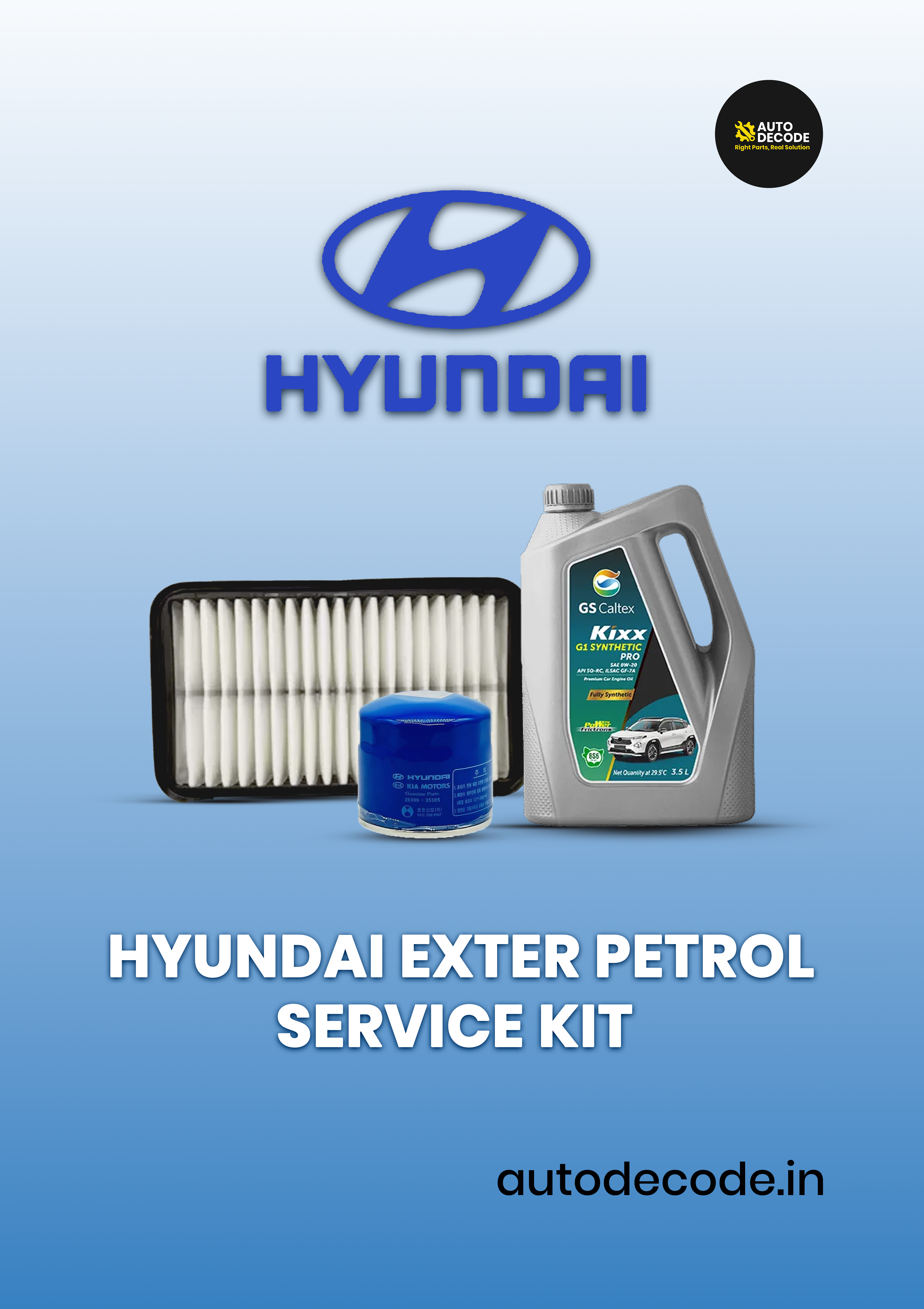 Hyundai Exter Petrol Service Kit with GS Caltex 0W20 Fully Synthetic Oil (3.5L)