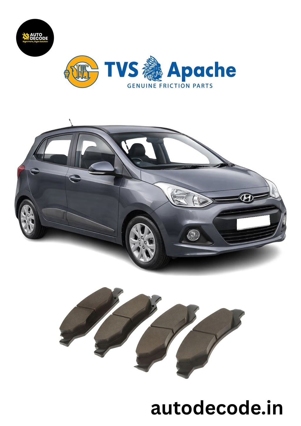 Front Brake Pads For Hyundai i10 Nios / Xcent / Grand i10 – TVS | Set of 4