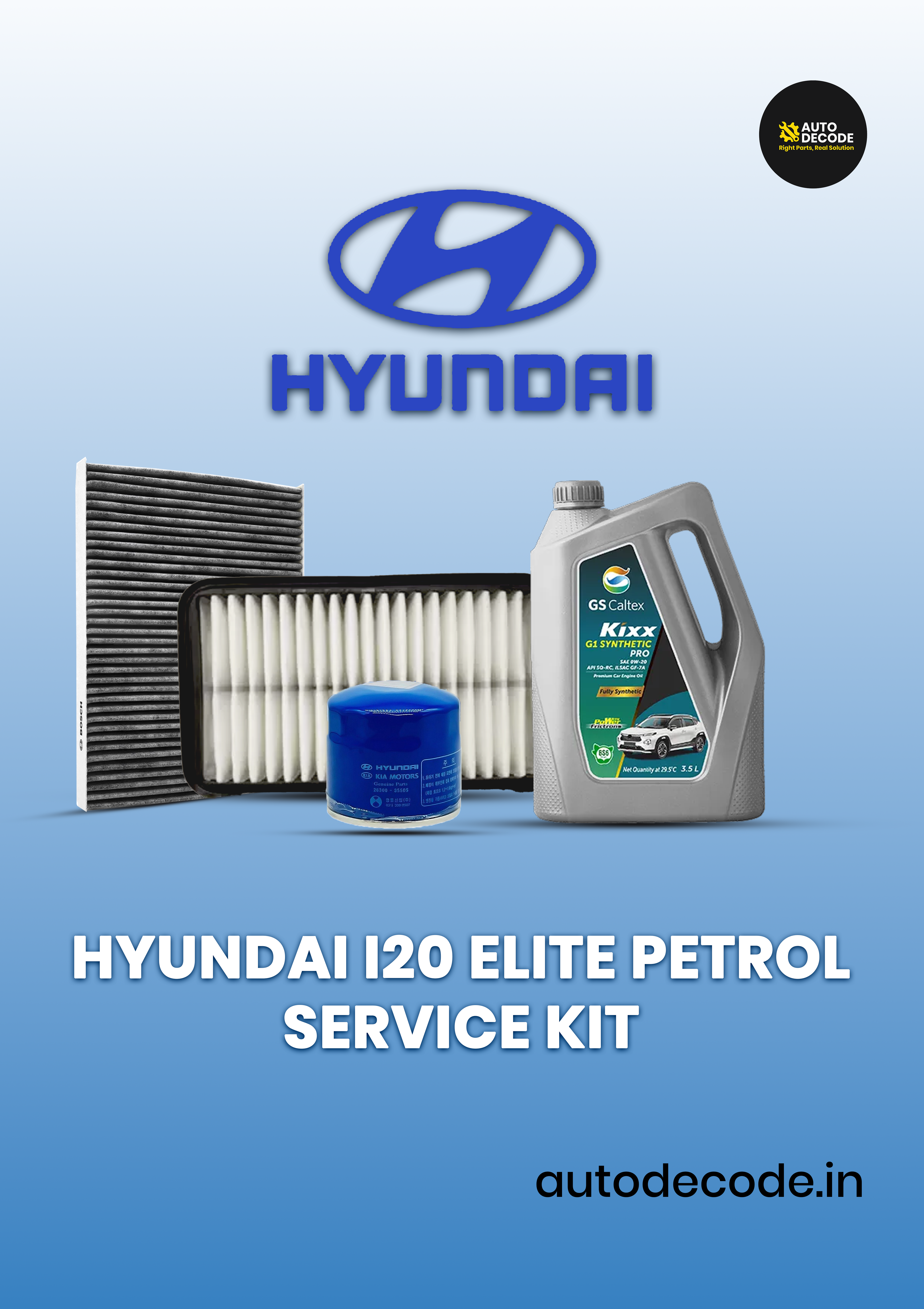 Hyundai i20 Elite Petrol Service Kit 5W30 Fully Synthetic Oil