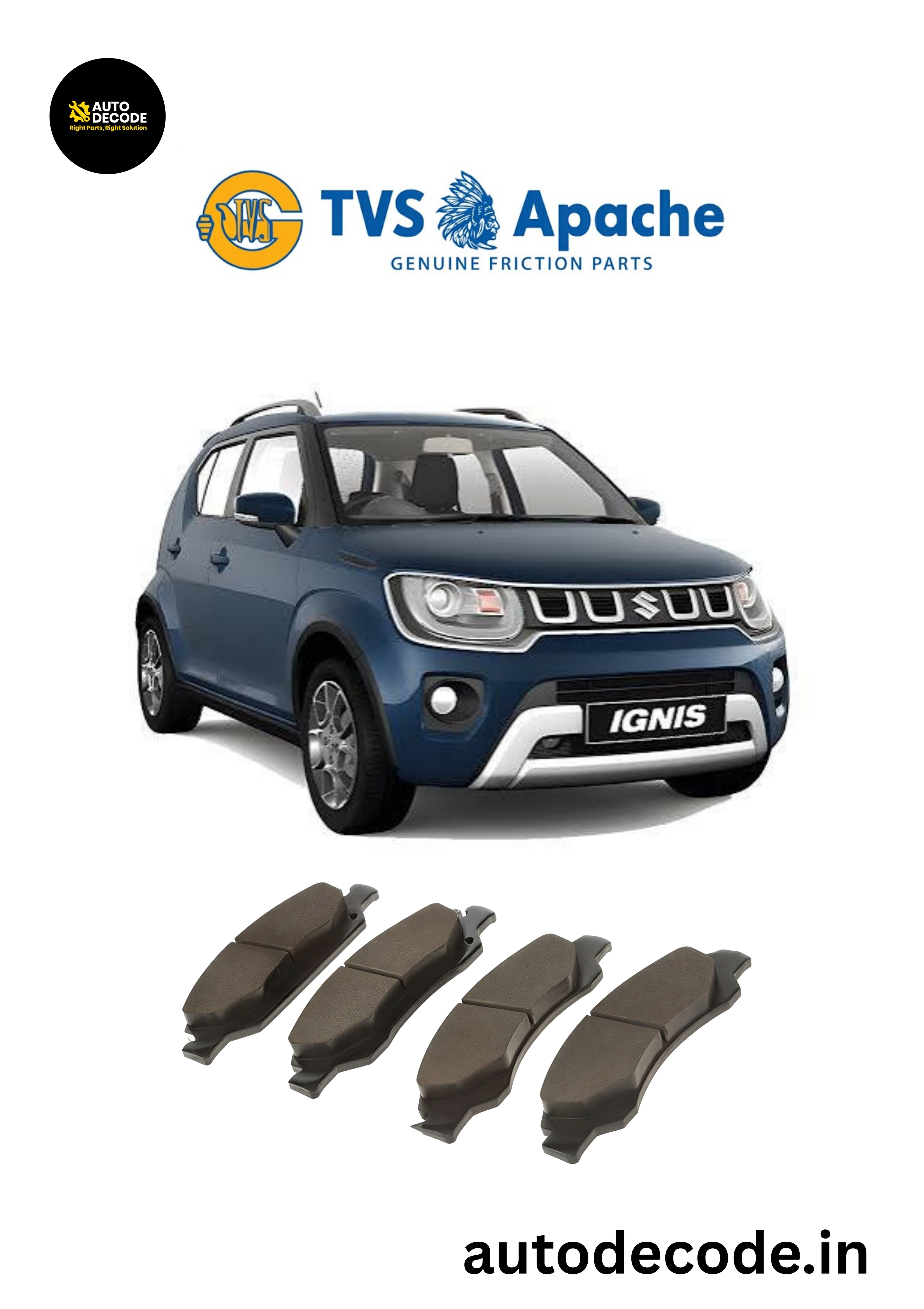 Front Brake Pads For Maruti Suzuki Ignis – TVS Genuine | Set of 4