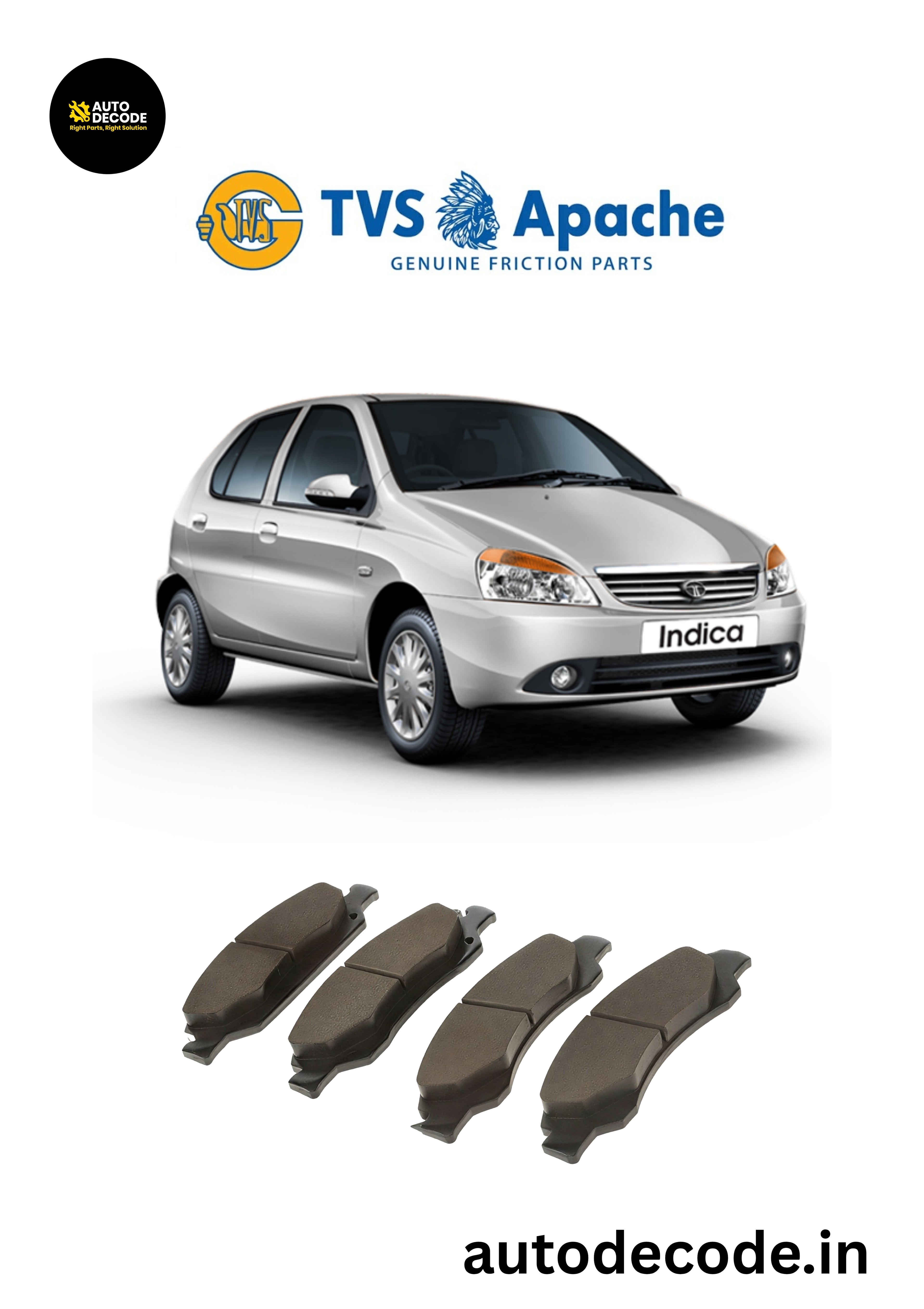 Front Brake Pads For Tata Indica / Indigo – TVS | Set of 4