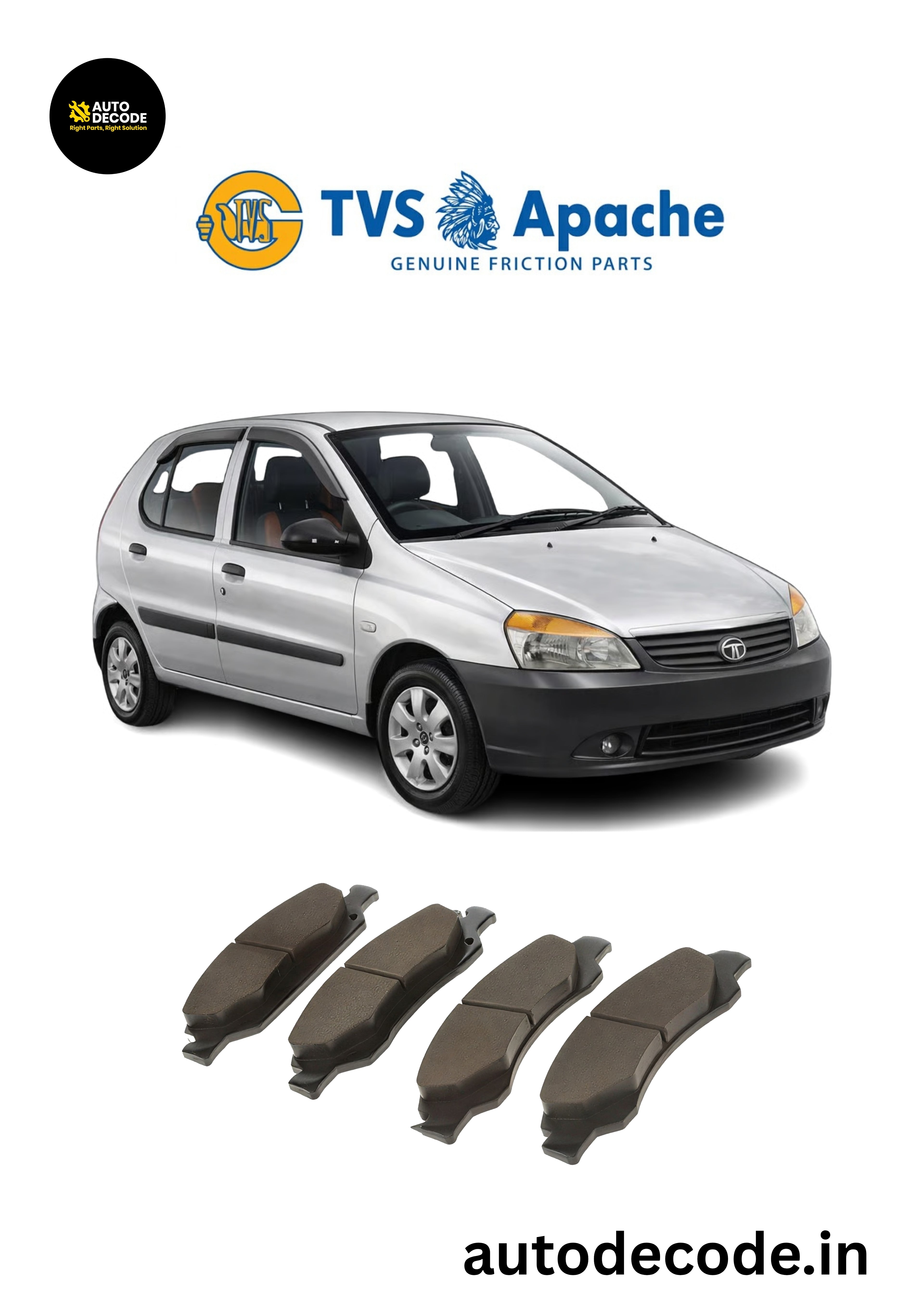Front Brake Pads For Tata Vista / Indica EV2 / Ace Dicor & More – TVS | Set of 4