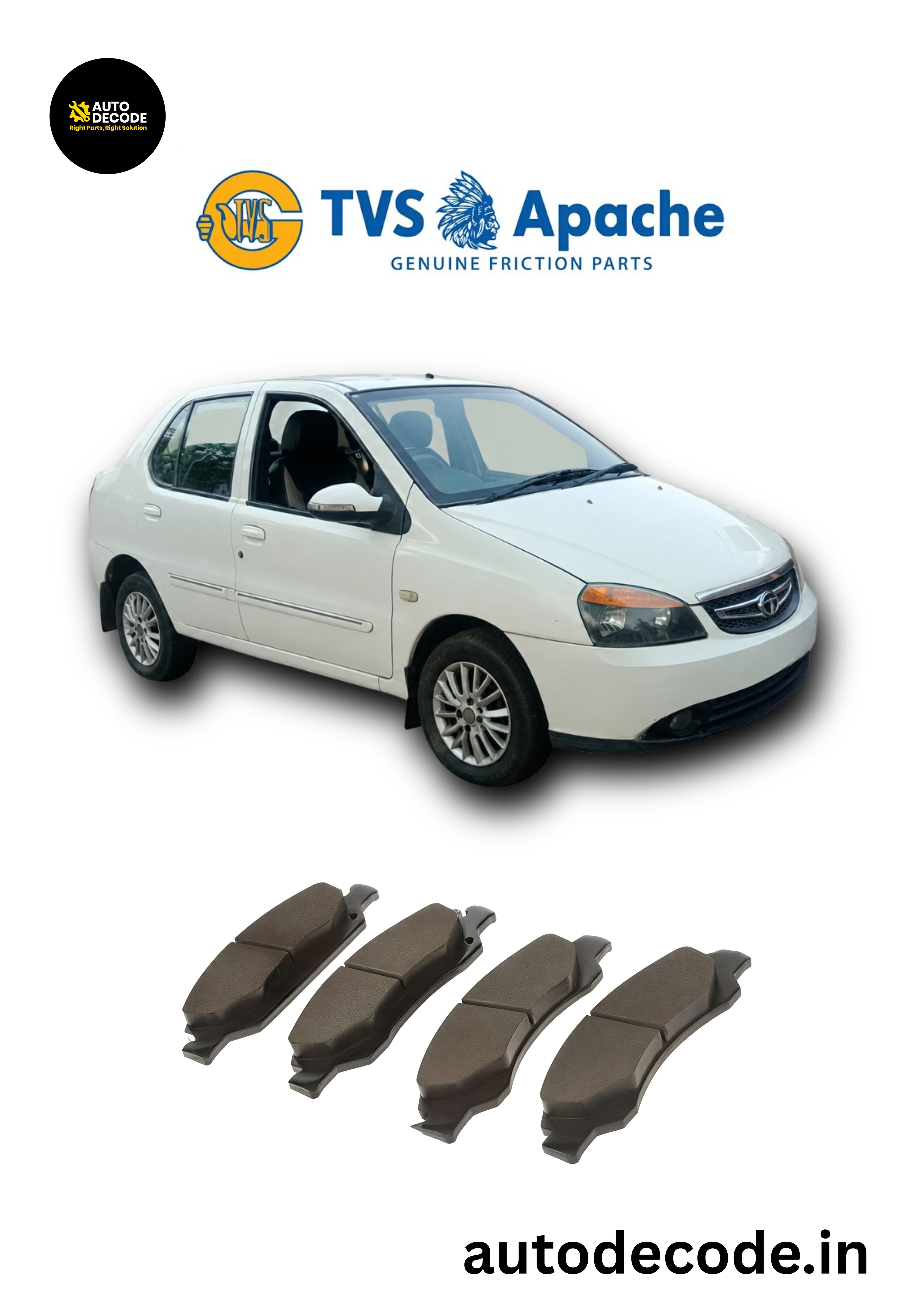 Front Brake Pads For Tata Indigo (Non-Girling) – TVS | Set of 4
