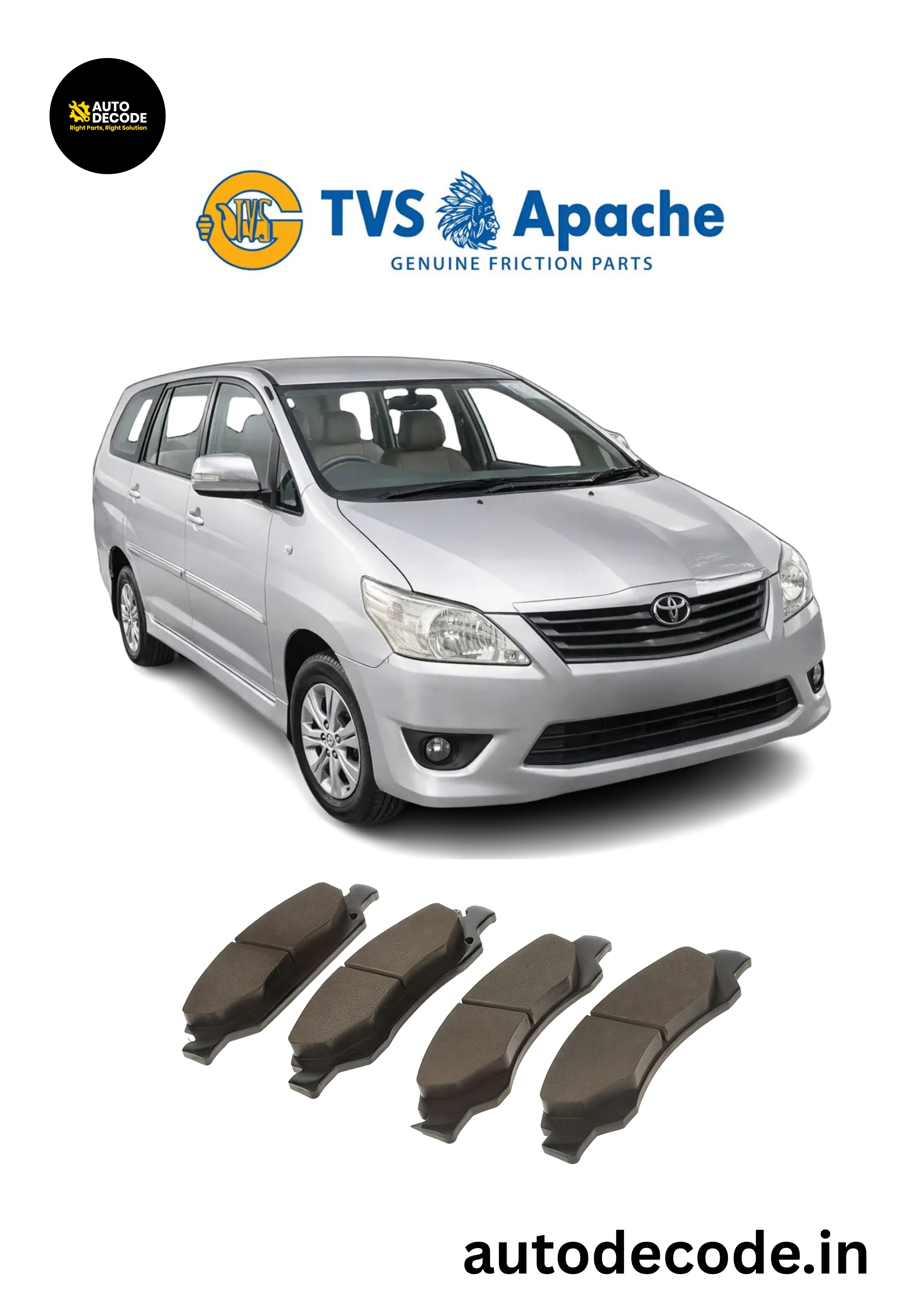 Front Brake Pads For Toyota Innova Super – TVS | Set of 4