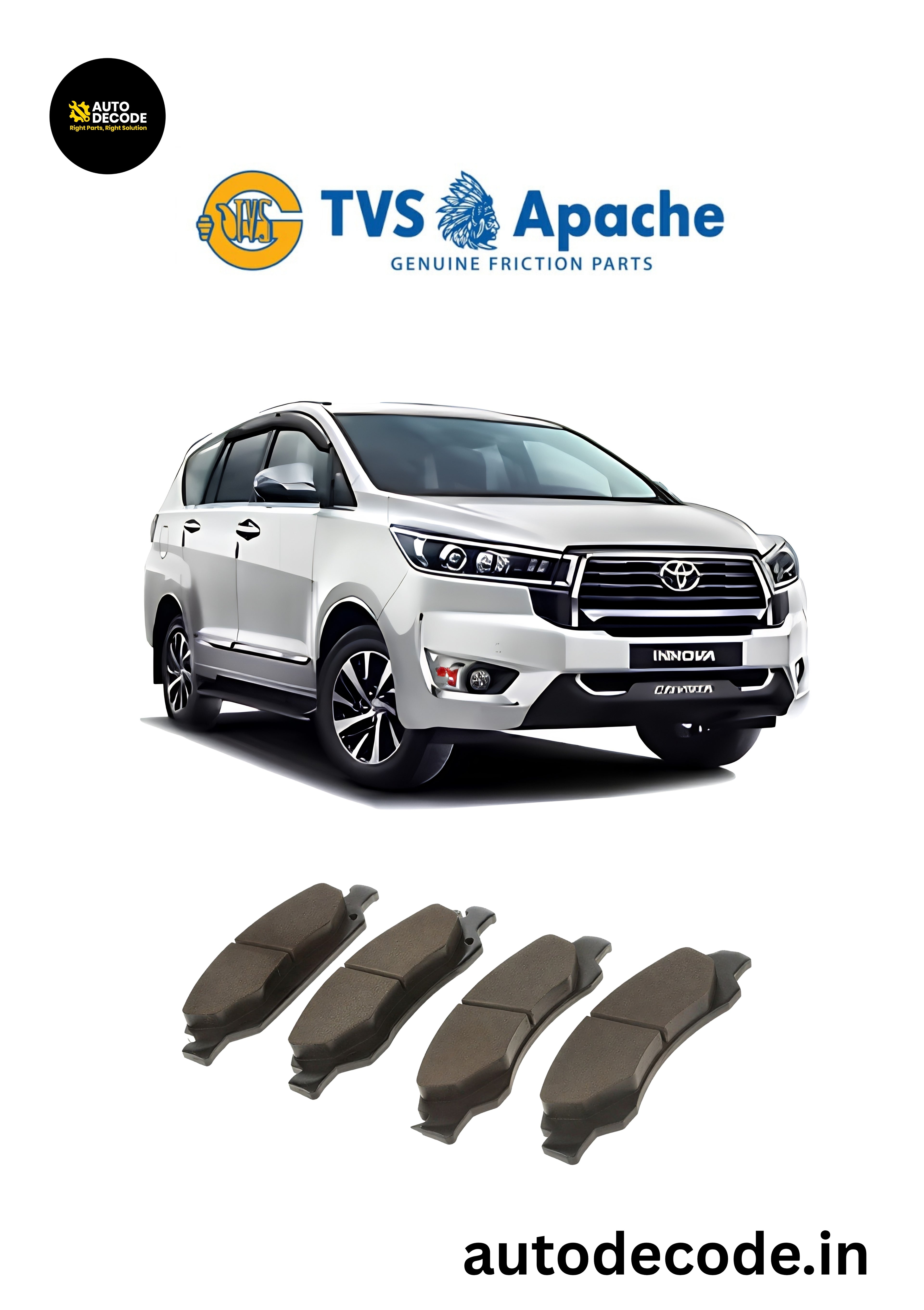 Front Brake Pads For Toyota Innova Crysta – TVS | Set of 4