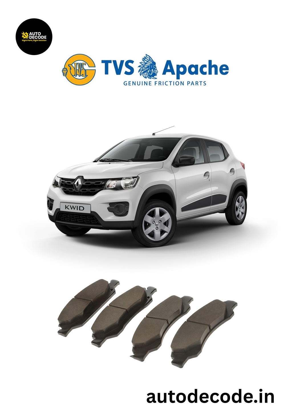 Front Brake Pads For Renault Kwid / Nissan Redi-Go – TVS | Set of 4