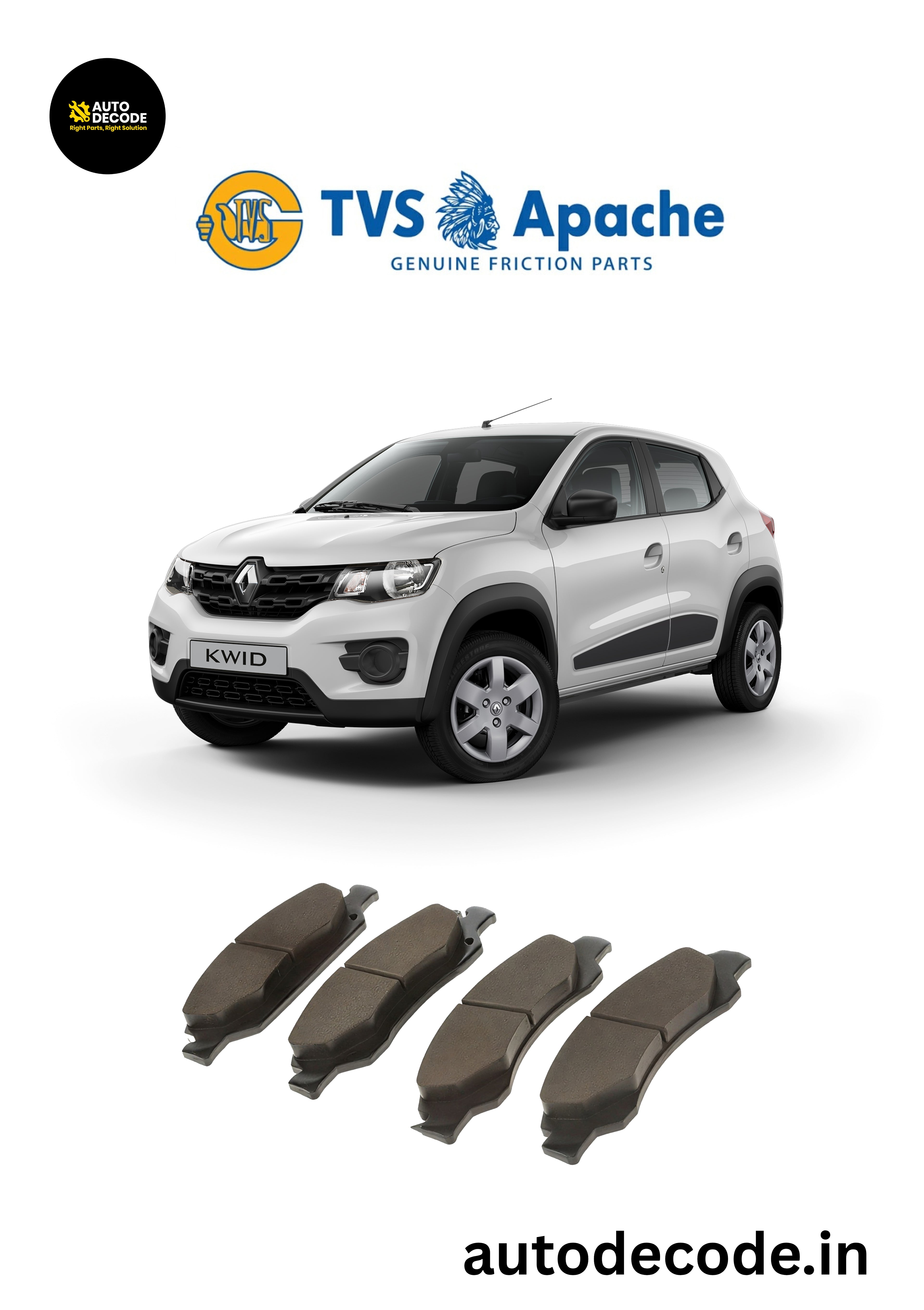 Front Brake Pads For Renault Kwid / Nissan Redi-Go – TVS | Set of 4