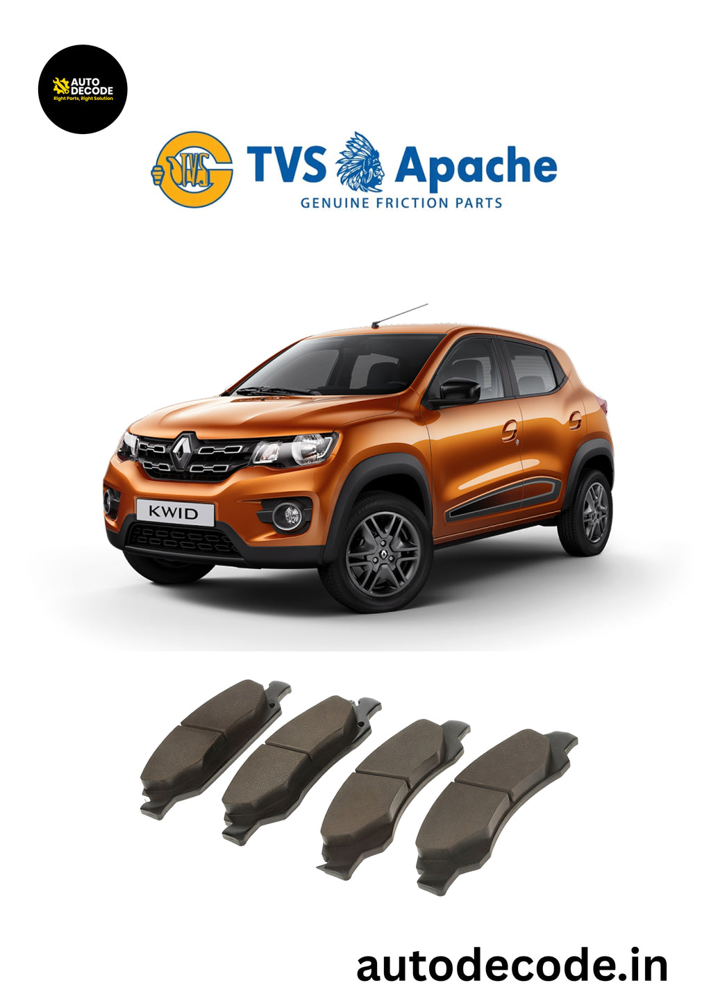 Front Brake Pads For Renault Triber / Kwid – TVS | Set of 4