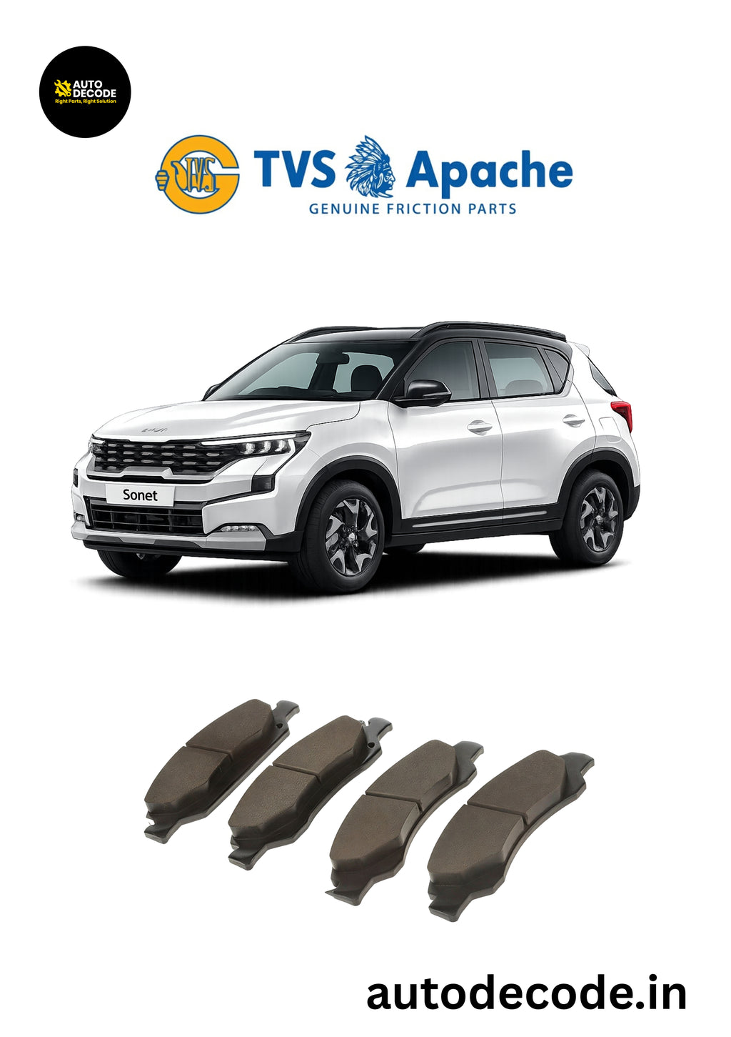 Front Brake Pads For Hyundai Venue / Kia Sonet – TVS | Set of 4