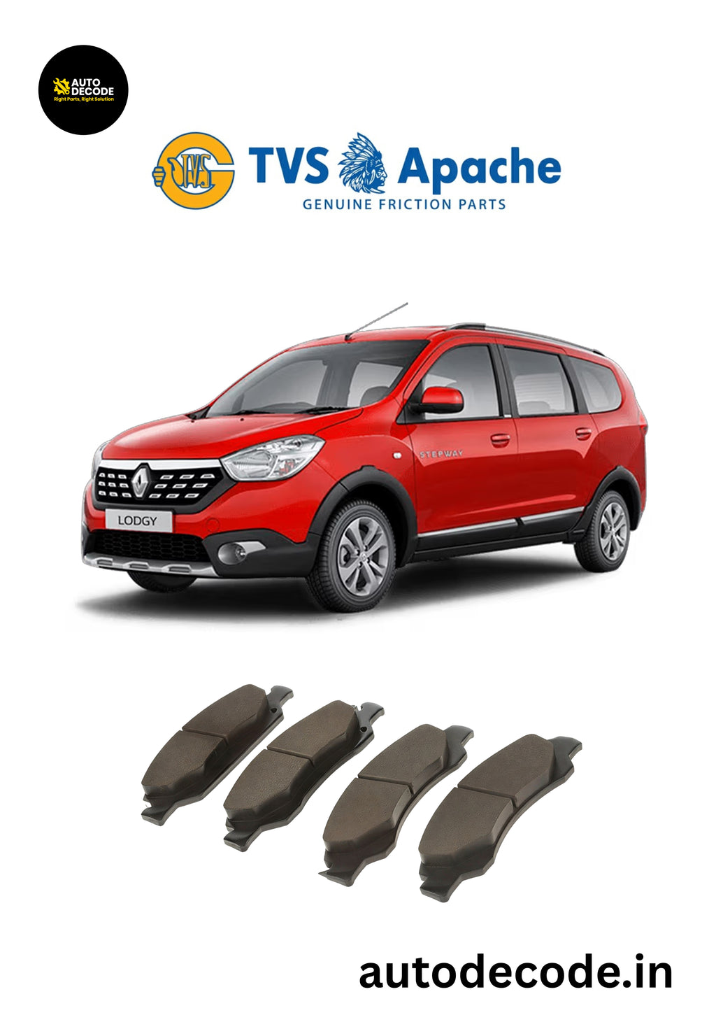 Front Brake Pads For Renault Duster / Nissan Terrano & More – TVS | Set of 4