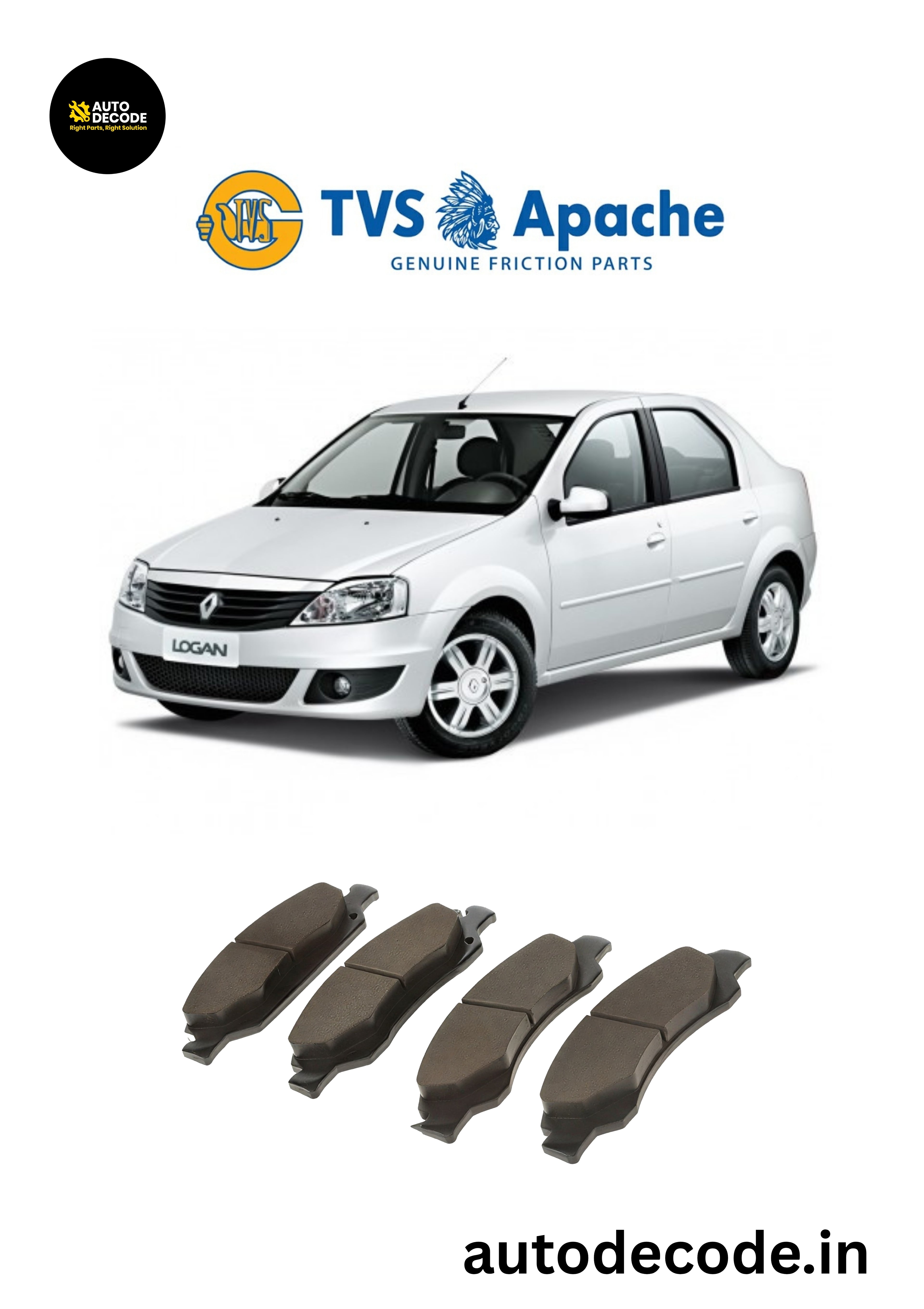 Rear Brake Pads For Mahindra Logan / Verito – TVS | Set of 4