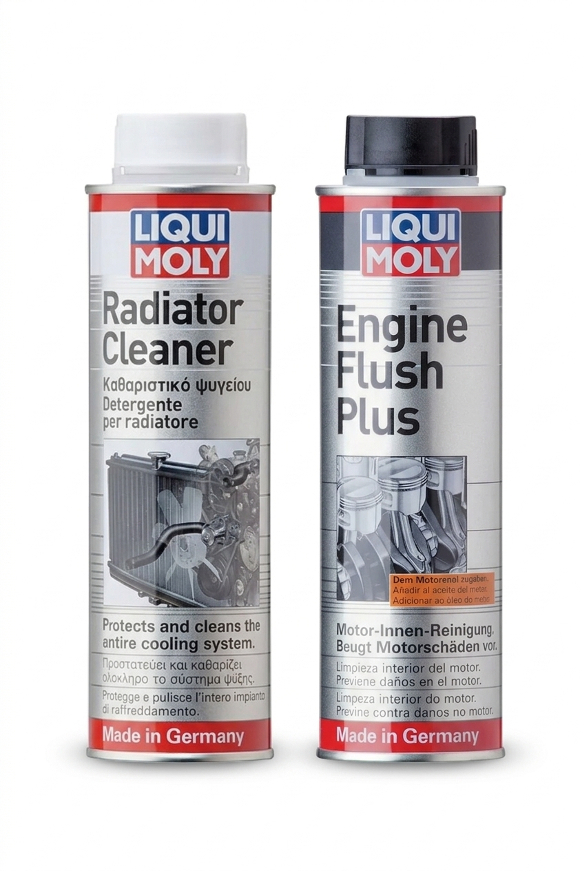 Liqui Moly radiator cleaner and engine flush plus complete car flush combo | Autodecode.in