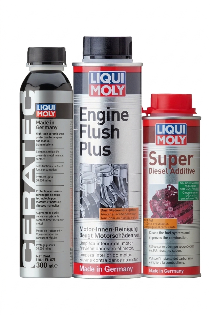 Liqui Moly Super Diesel Additive, Engine Flush Plus and Cera Tec diesel engine full care combo | Autodecode.in