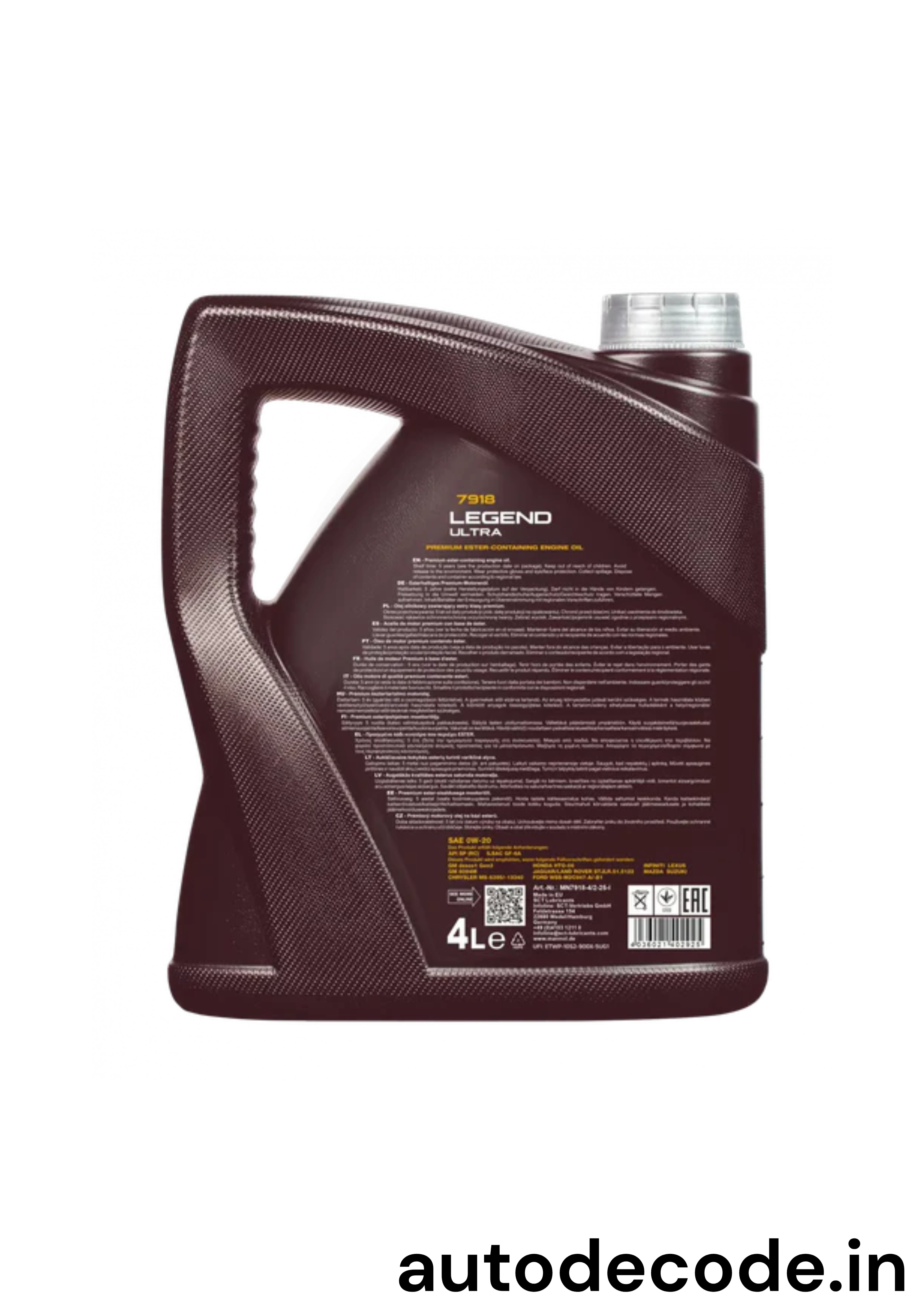 MANNOL 7918 Legend Ultra 0W-20 Bi-Synthetic Engine Oil – 4 Litre