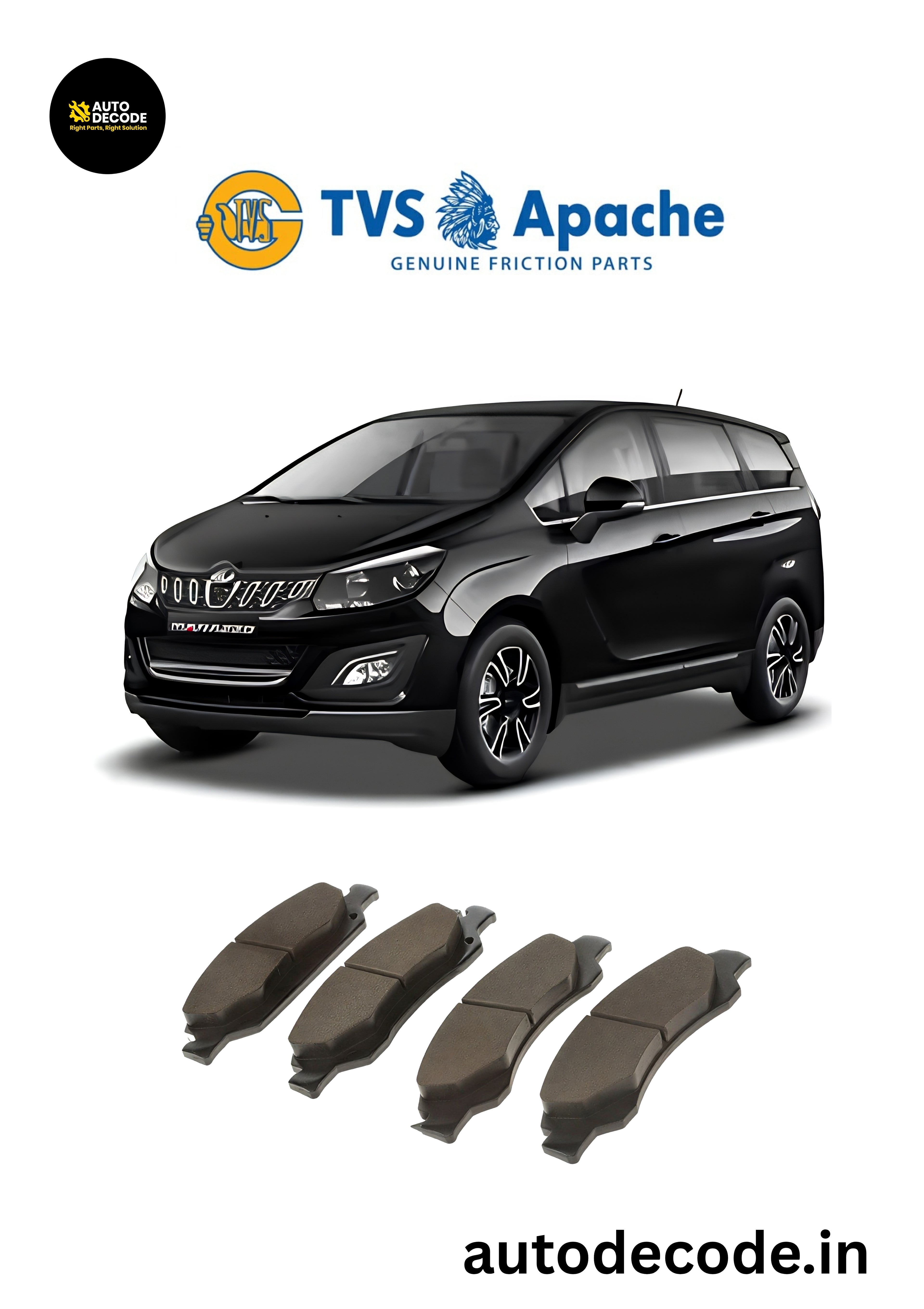 Rear Brake Pads For Mahindra XUV500 / Marazzo – TVS | Set of 4