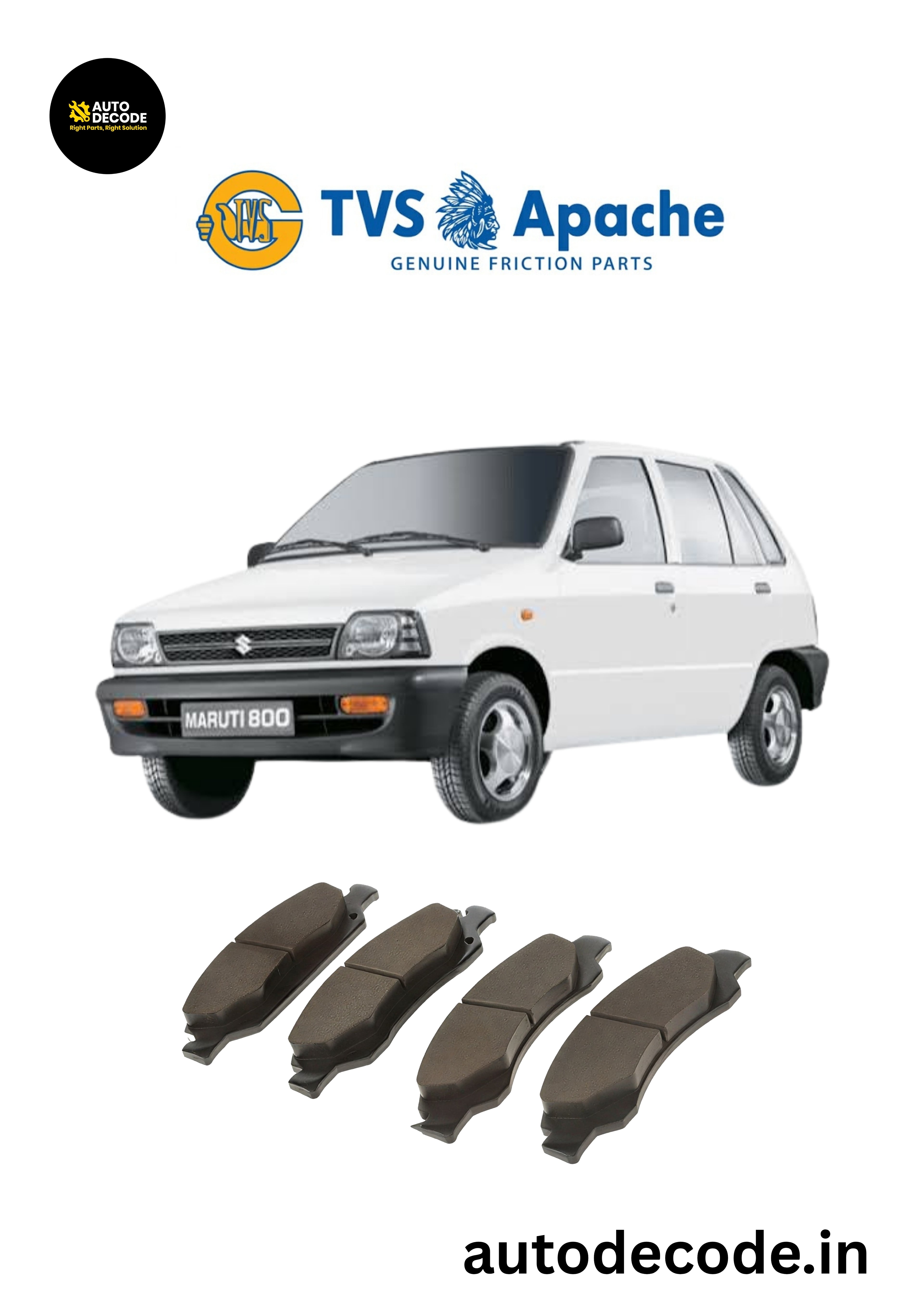 Front Brake Pads For Maruti 800 / Omni / Zen – TVS | Set of 4