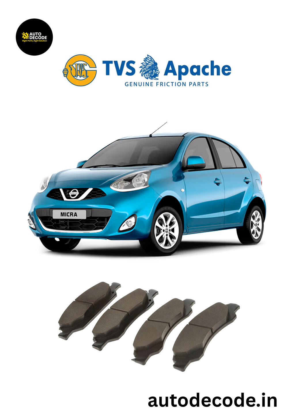 Front Brake Pads For Renault Duster / Nissan Terrano & More – TVS | Set of 4