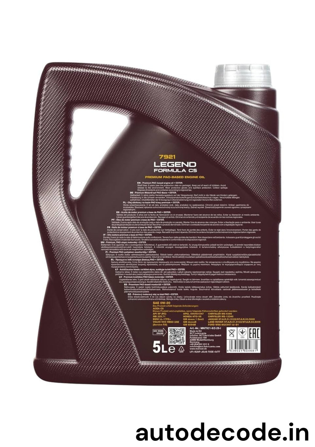 MANNOL 7921 Legend Formula C5 0W-20 Engine Oil – 5 Litre