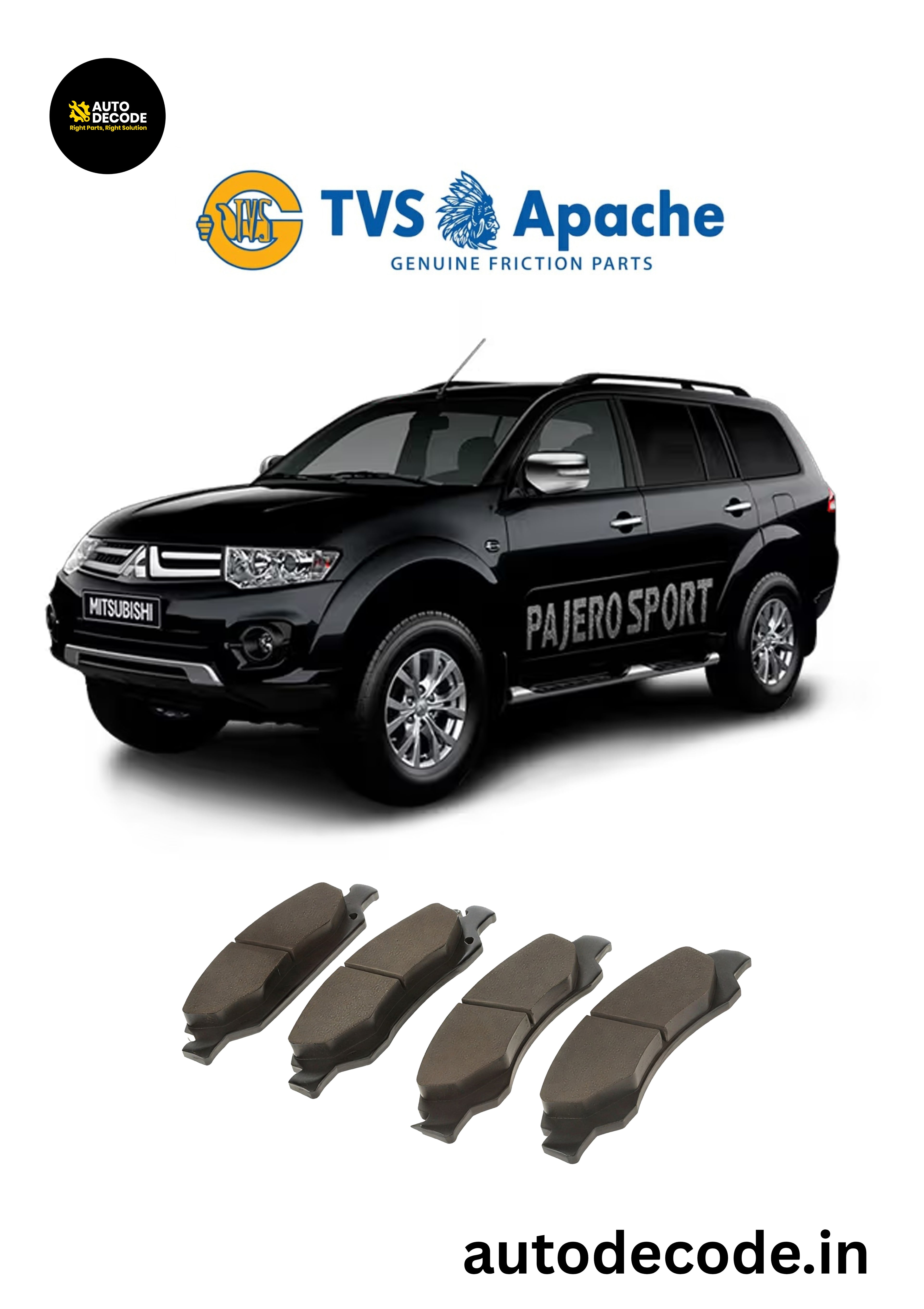 Front Brake Pads For Mitsubishi Pajero Sport / Nissan Evalia & More – TVS | Set of 4