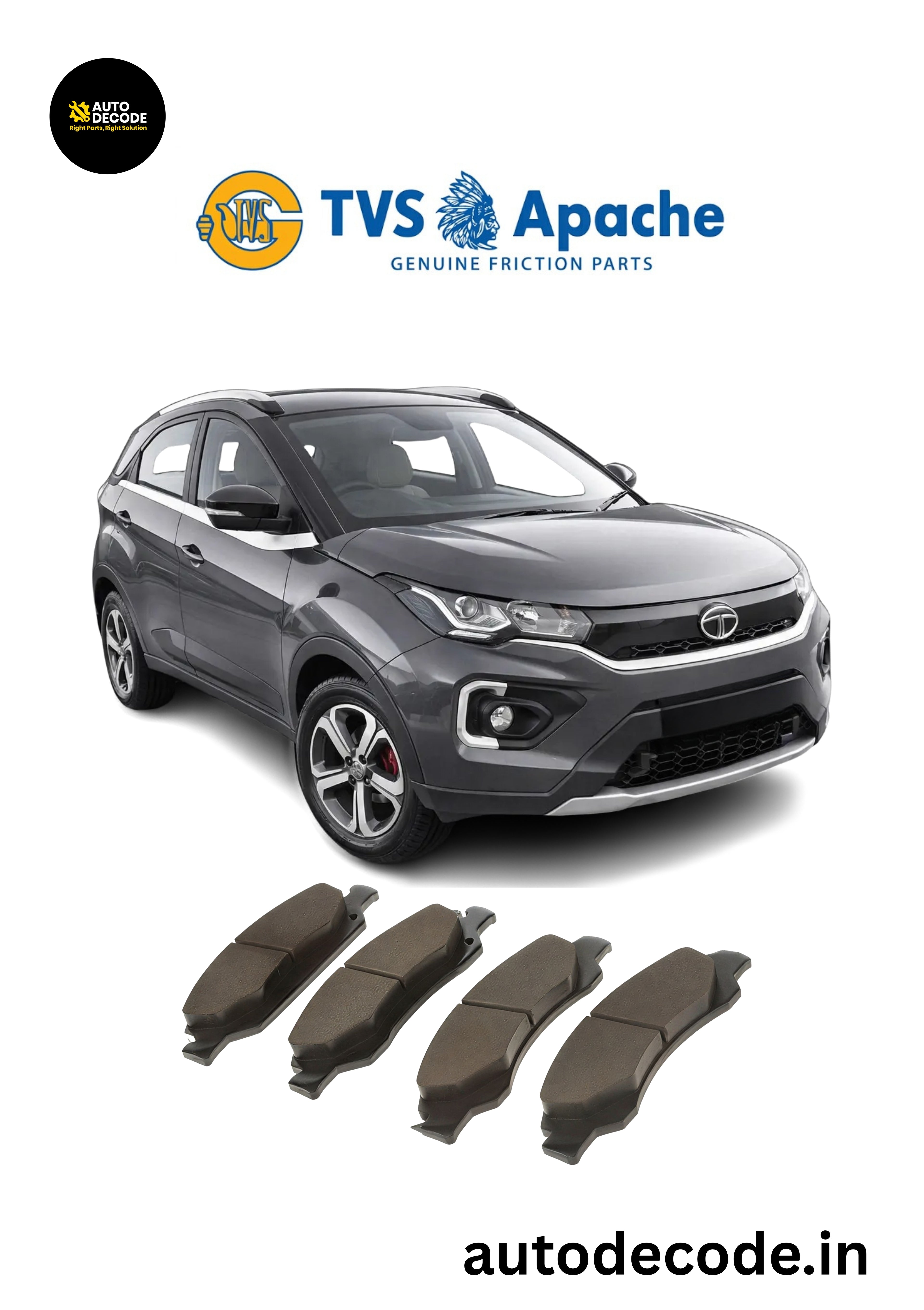 Front Brake Pads For Tata Nexon / Zest / Bolt – TVS | Set of 4