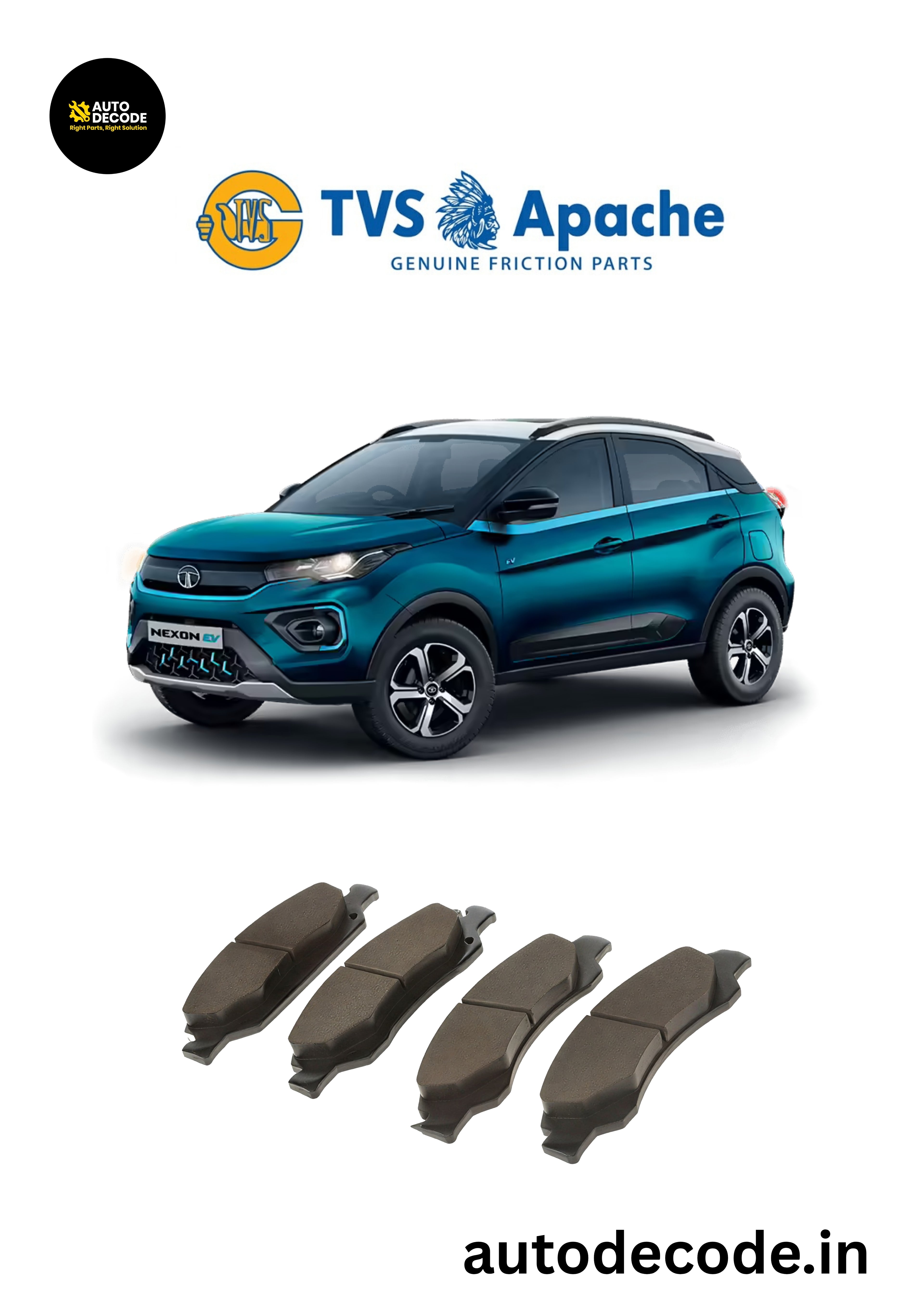 Front Brake Pads For Tata Nexon EV – TVS  | Set of 4