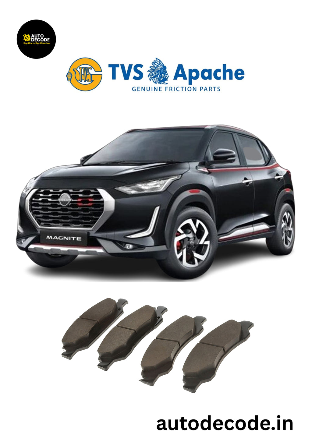 Front Brake Pads For Nissan Magnite / Renault Kiger – TVS | Set of 4
