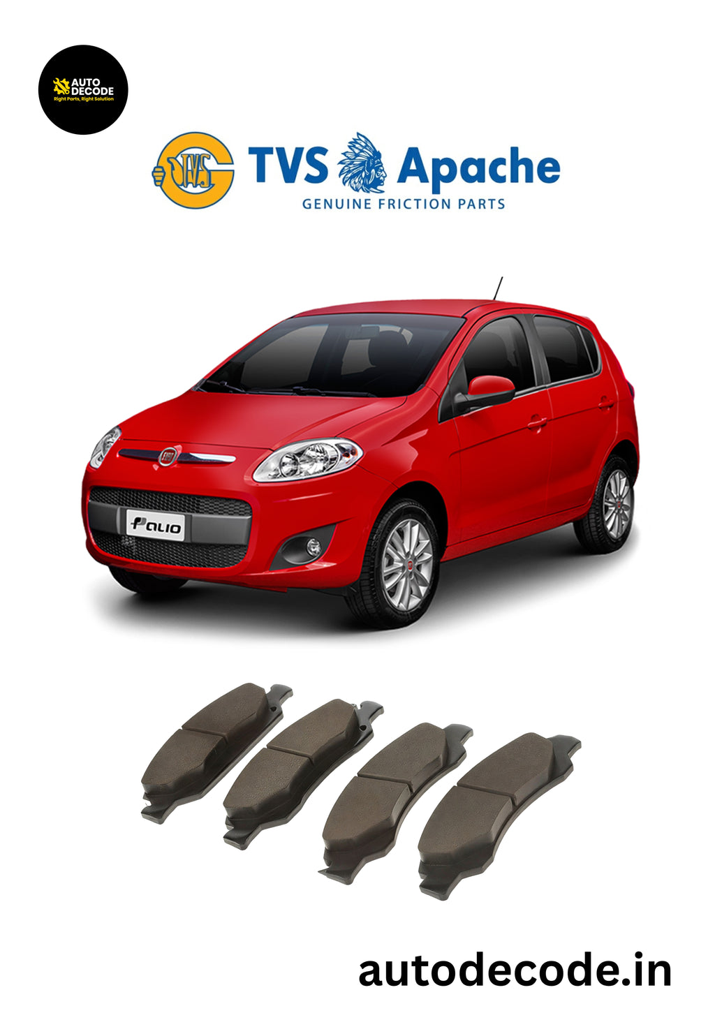 Front Brake Pads For Fiat Linea / Siena / Palio – TVS | Set of 4