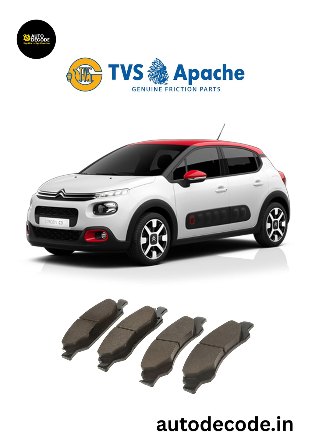 Front Brake Pads For Tata Curvv / Citroën C3 Aircross – TVS | Set of 4