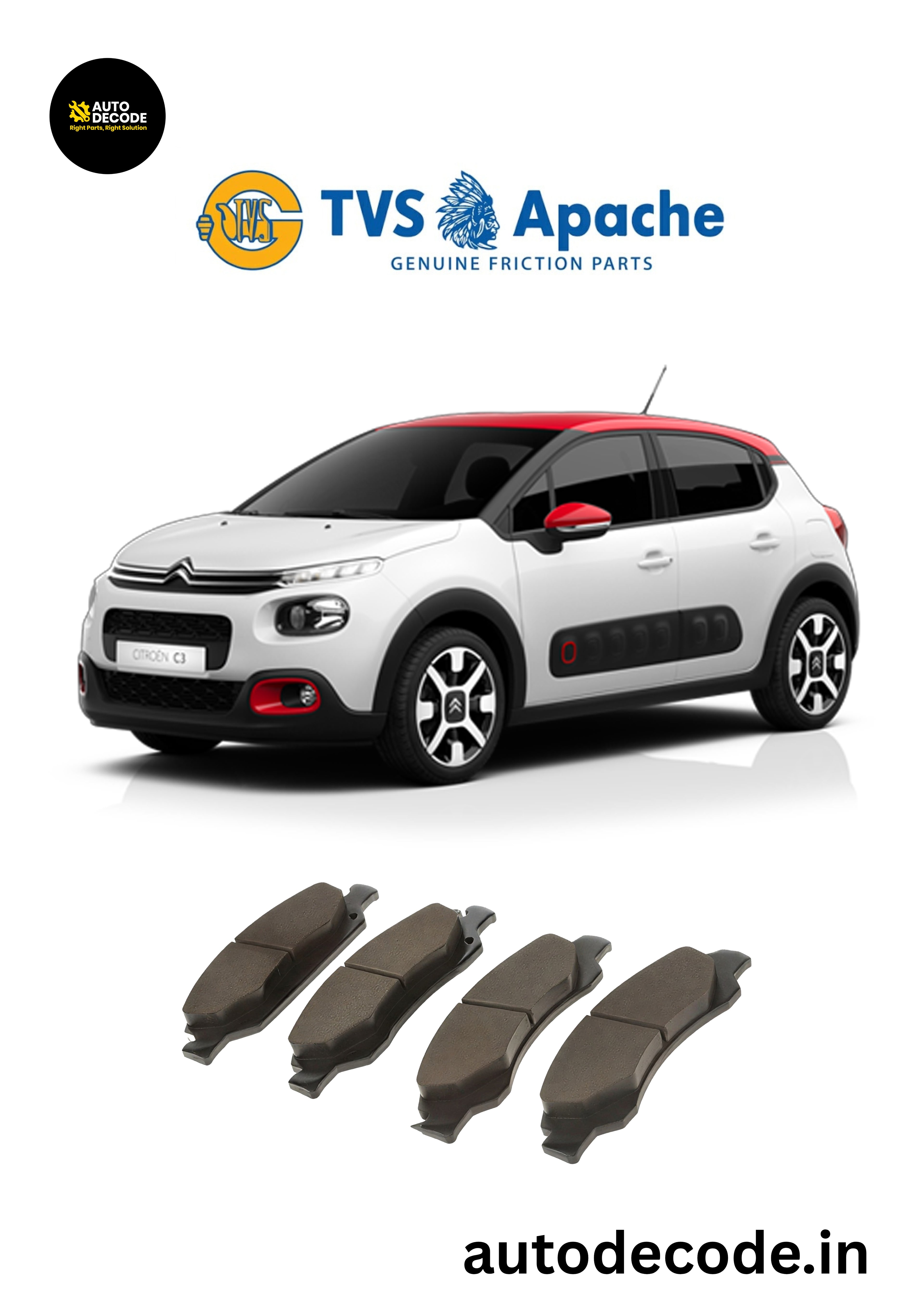 Front Brake Pads For Tata Curvv / Citroën C3 Aircross – TVS | Set of 4