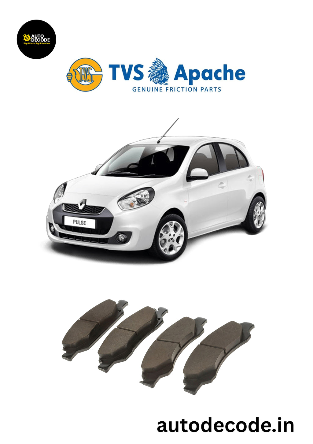 Front Brake Pads For Renault Duster / Nissan Terrano & More – TVS | Set of 4
