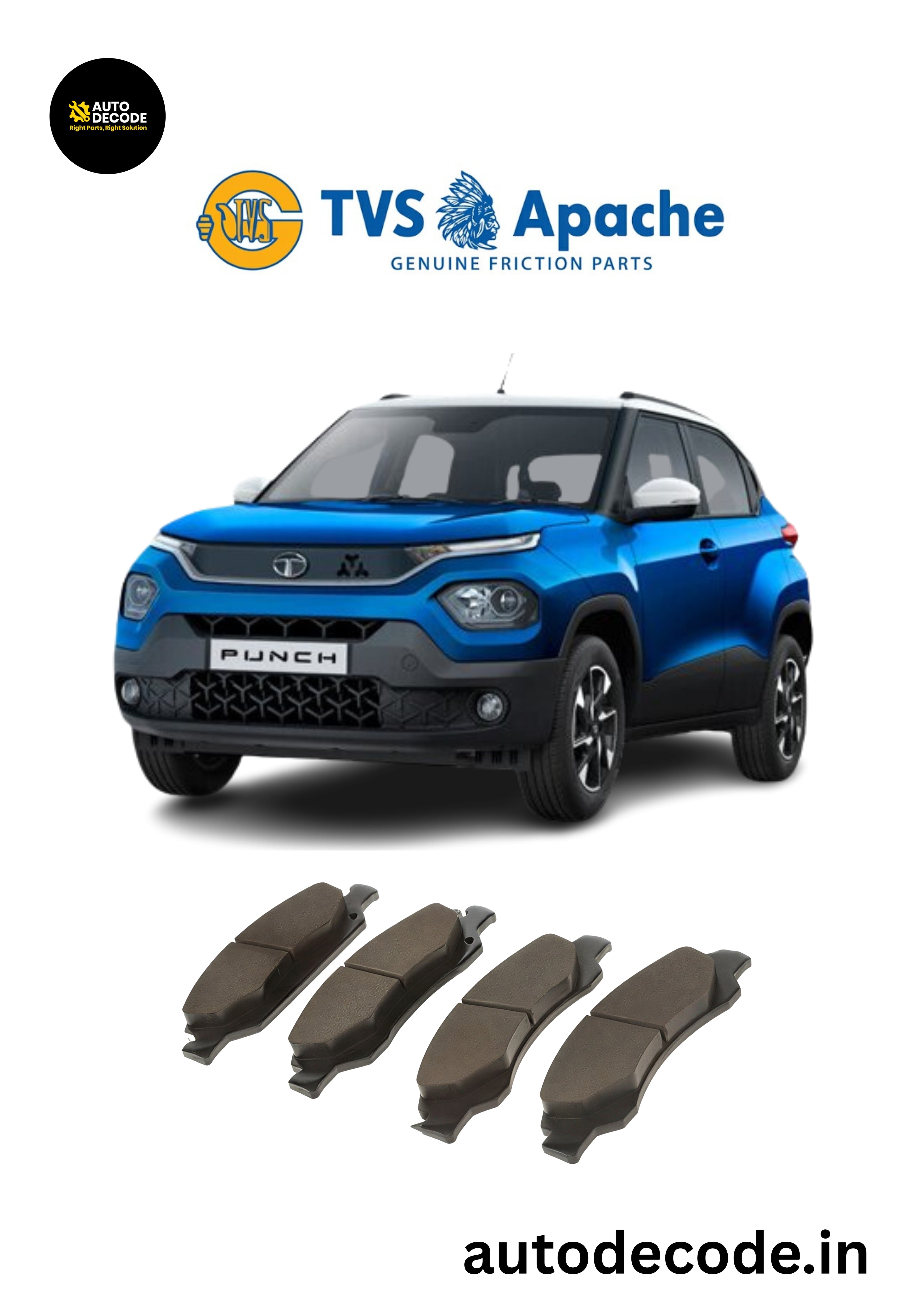 Front Brake Pads For Tata Altroz / Punch Petrol– TVS (Dura)| Set of 4