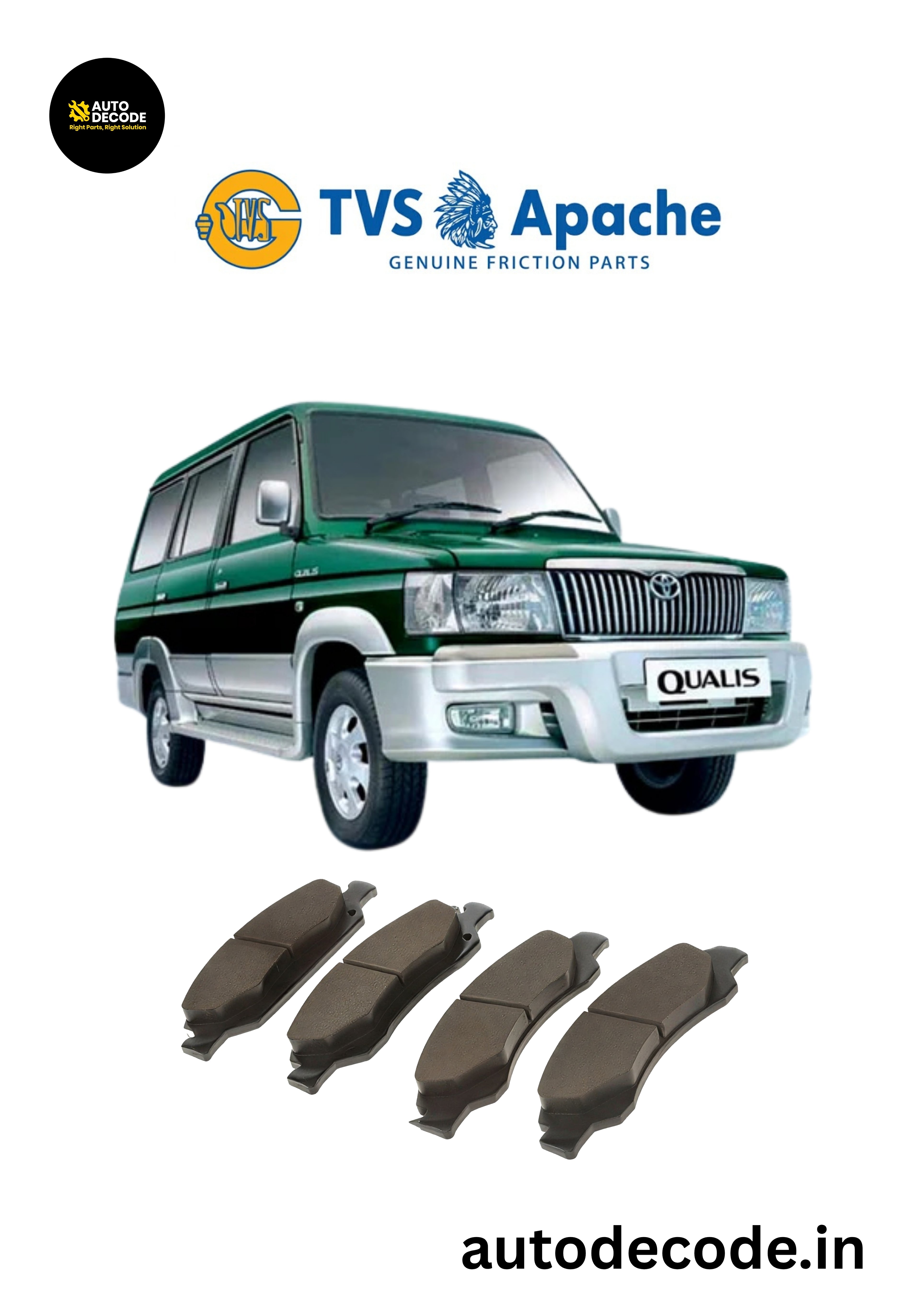 Front Brake Pads For Toyota Qualis – TVS | Set of 4